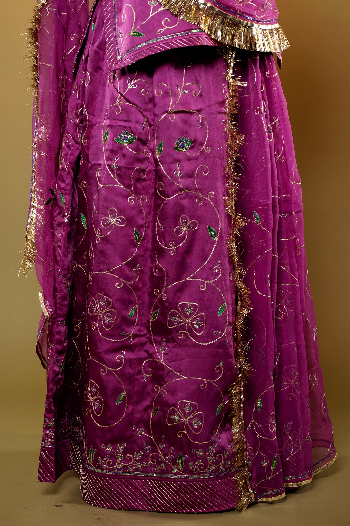 Purple   bamber satin aari sequins handwork rajputi Poshak  with Pure odhna