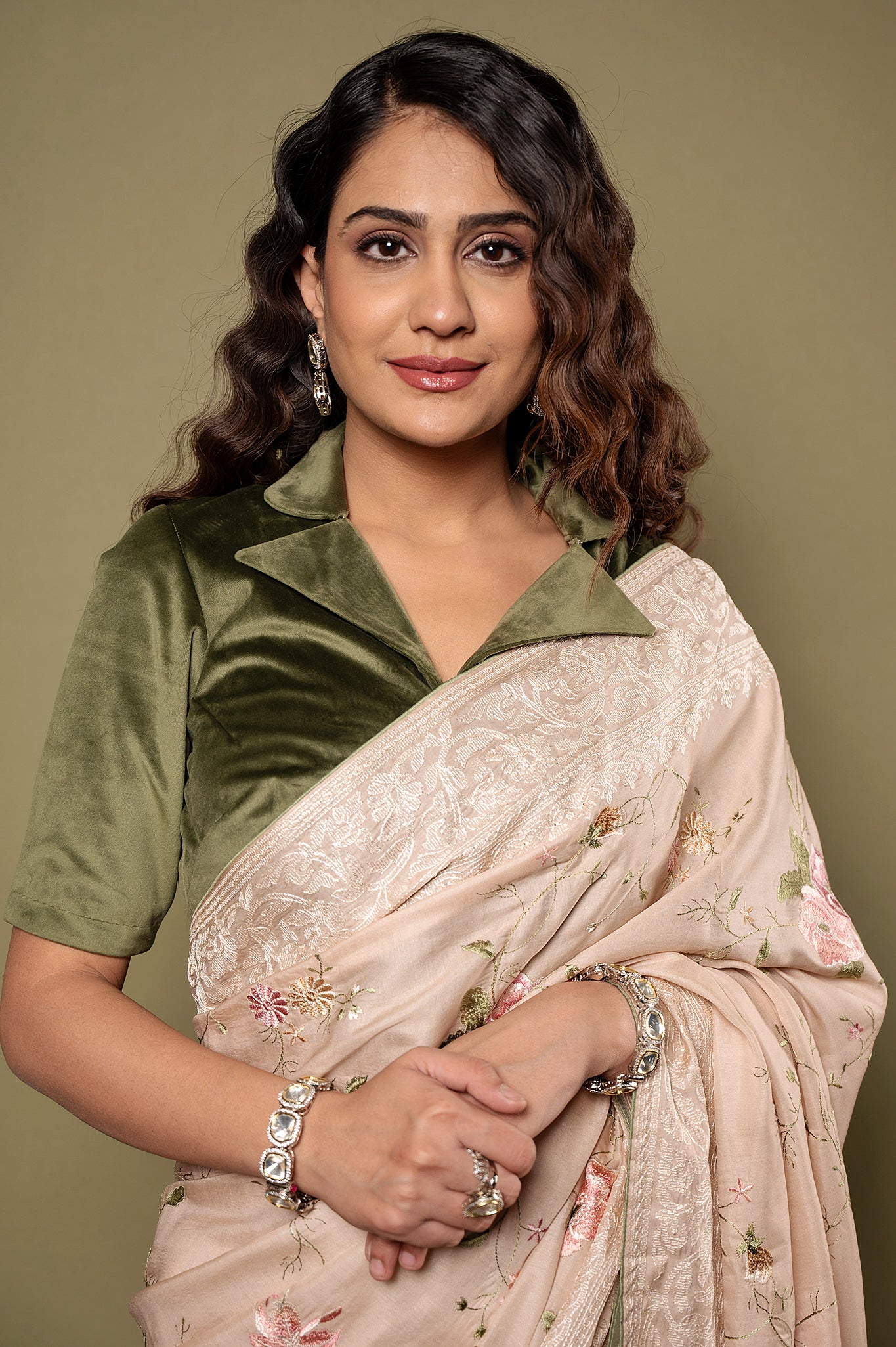 Cream  Tashar silk resham jaal handwork saree