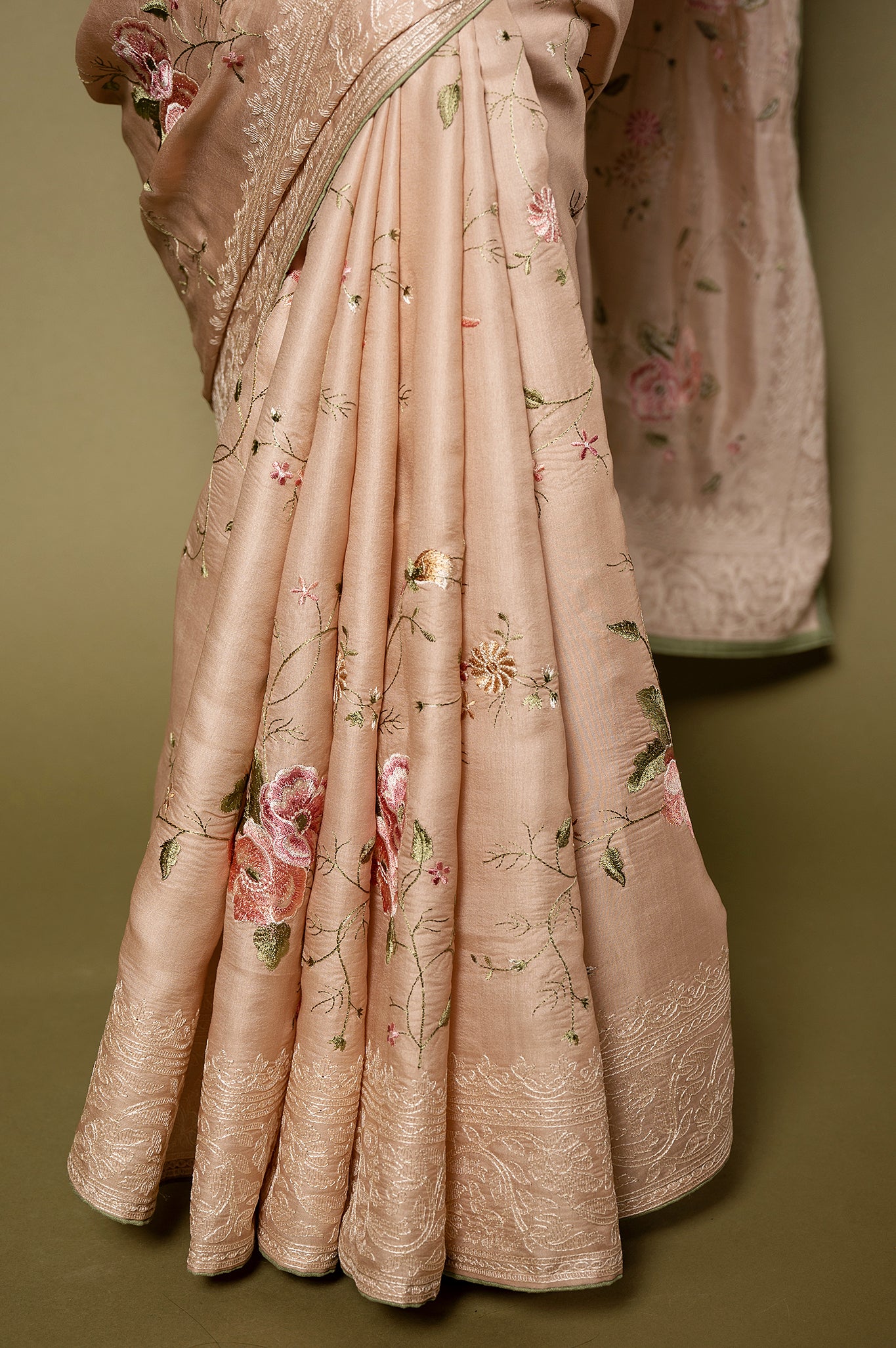 Cream  Tashar silk resham jaal handwork saree