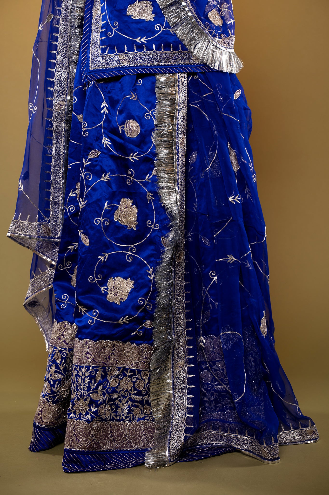 Royal Blue Pure Silk Satin chanderi handwork rajputi Poshak  with Pure odhna