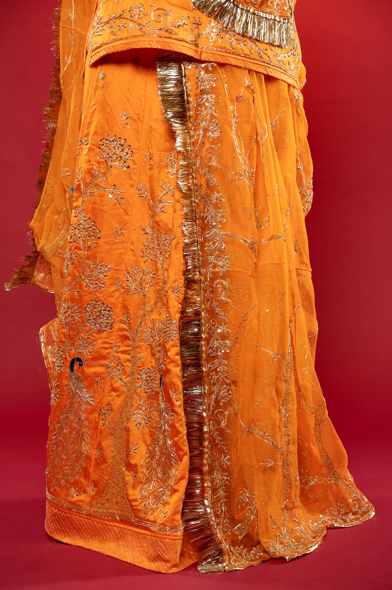 kesariya yellow bamber satin zardozi handwork rajputi Poshak  with Pure odhna