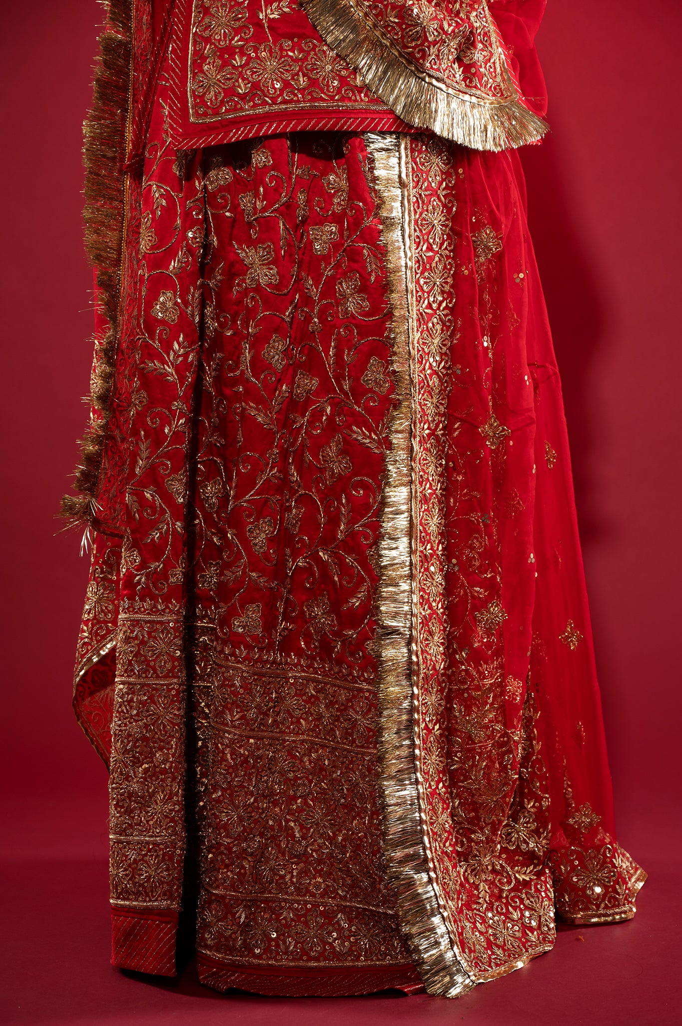red Pure Silk Satin zardozi handwork rajputi Poshak  with Pure odhna