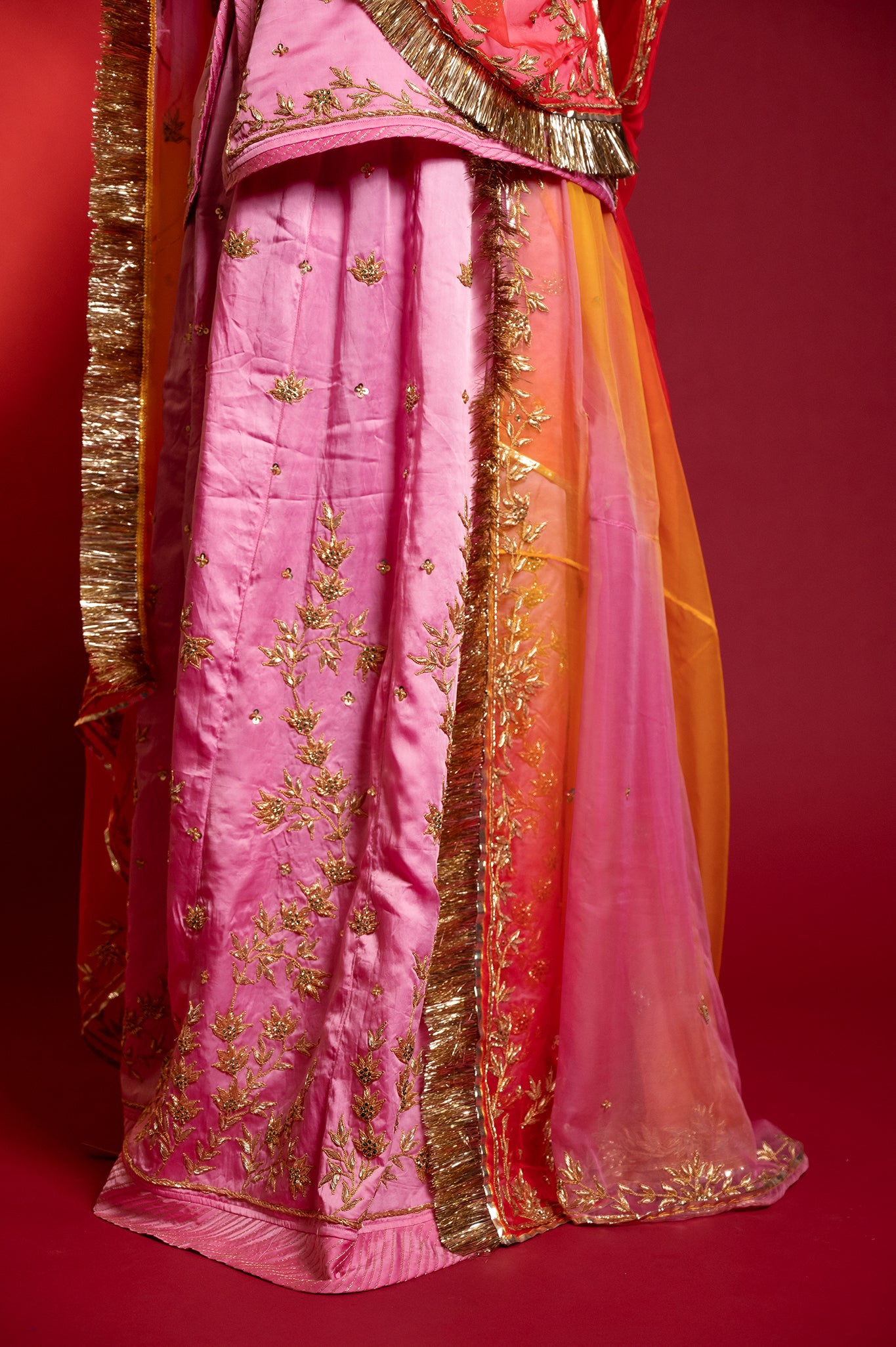 Pink bamber satin zardozi handwork rajputi Poshak  with Pure odhna