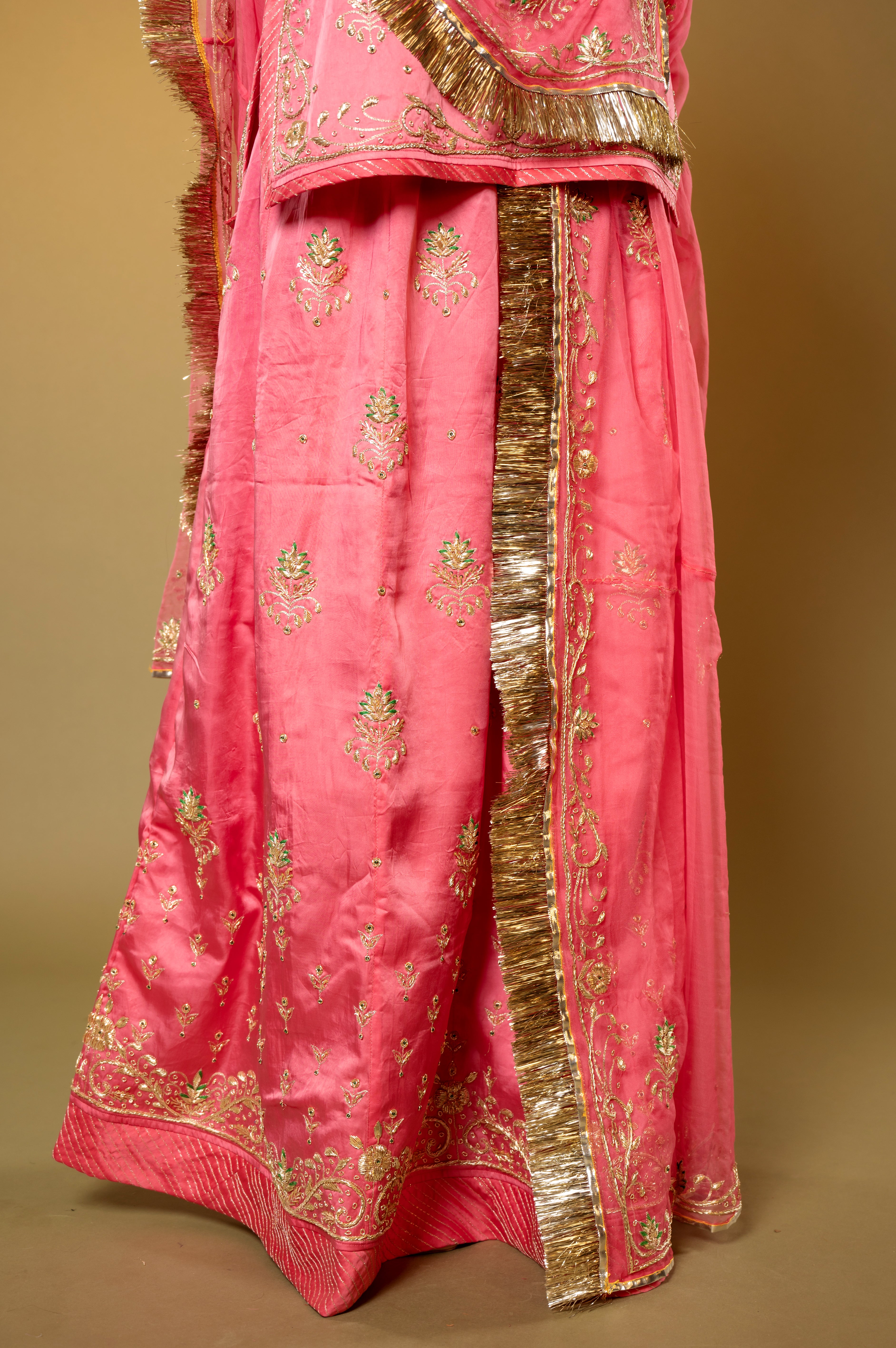 gajri bamber satin aari zardozi handwork Rajputi Poshak  with Pure odhna