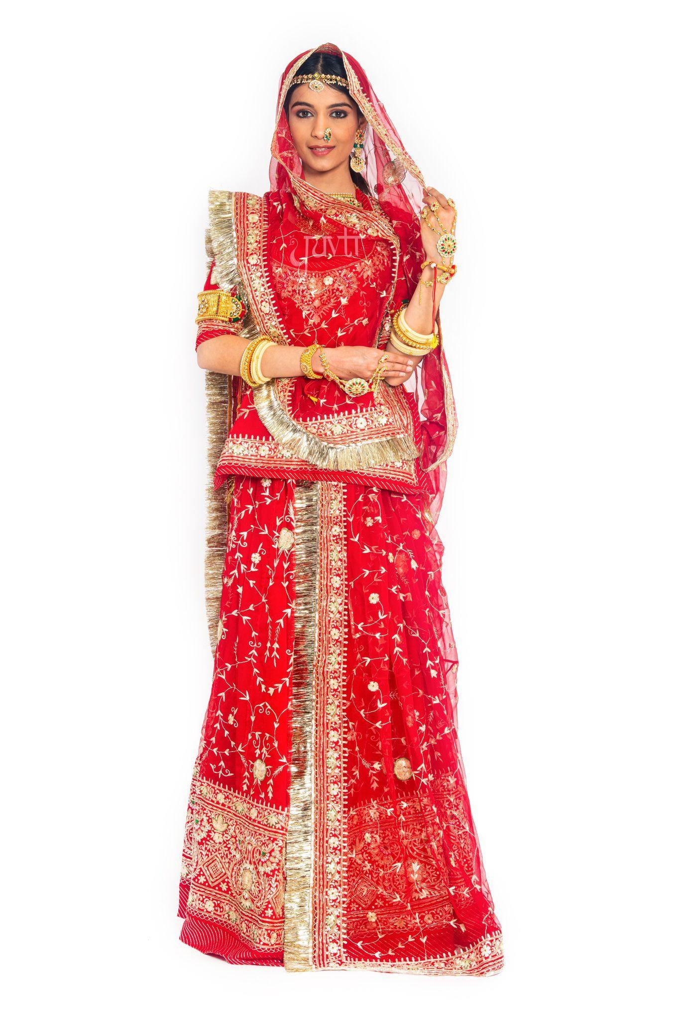 red pure georgette aari sequins handwork poshak with pure odhna