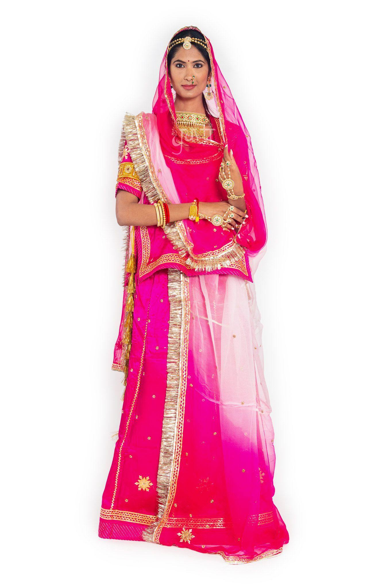 rani bamber satin gota  handwork poshak with pure odhna