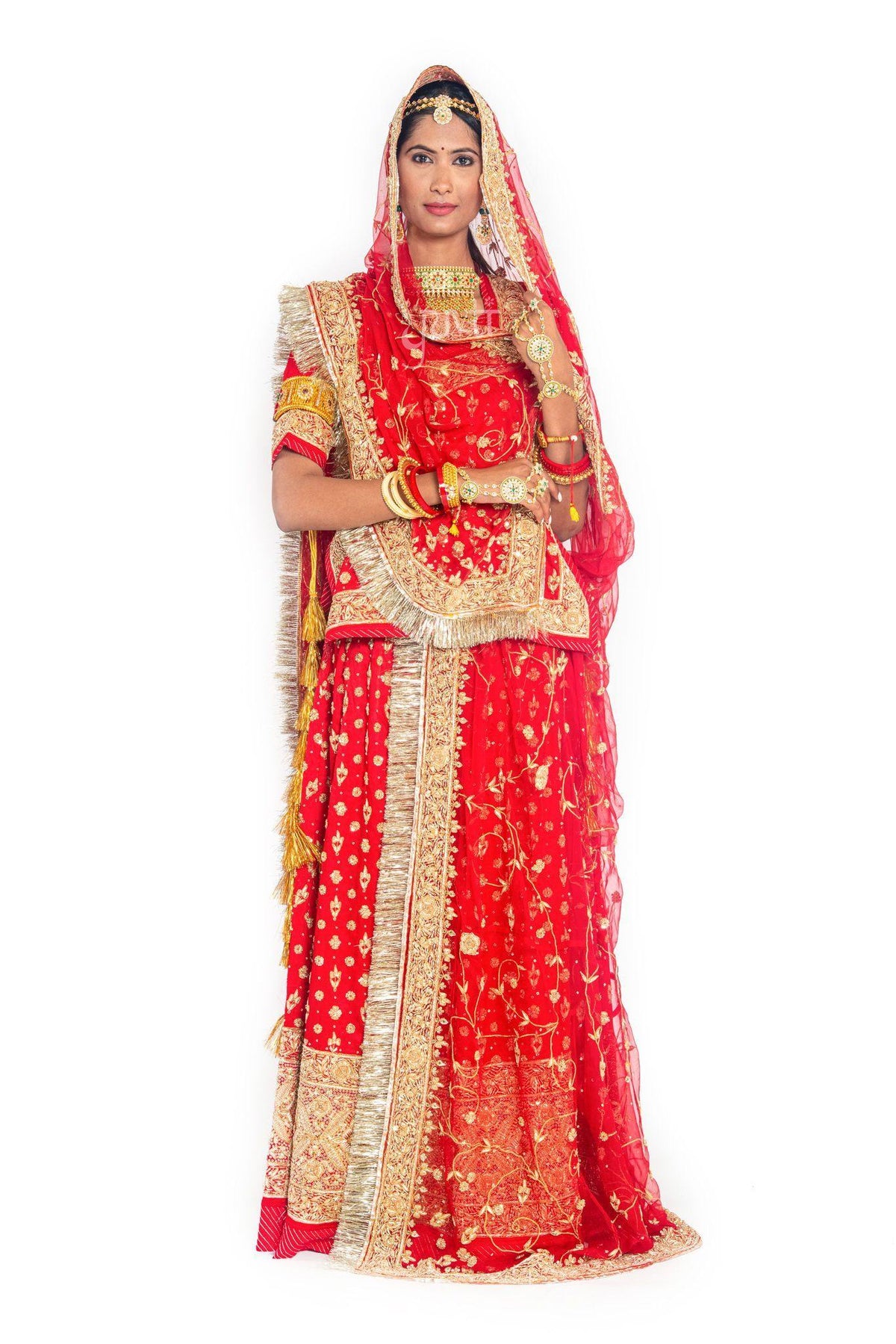 Red Zardosi Bridal Rajputi Poshak