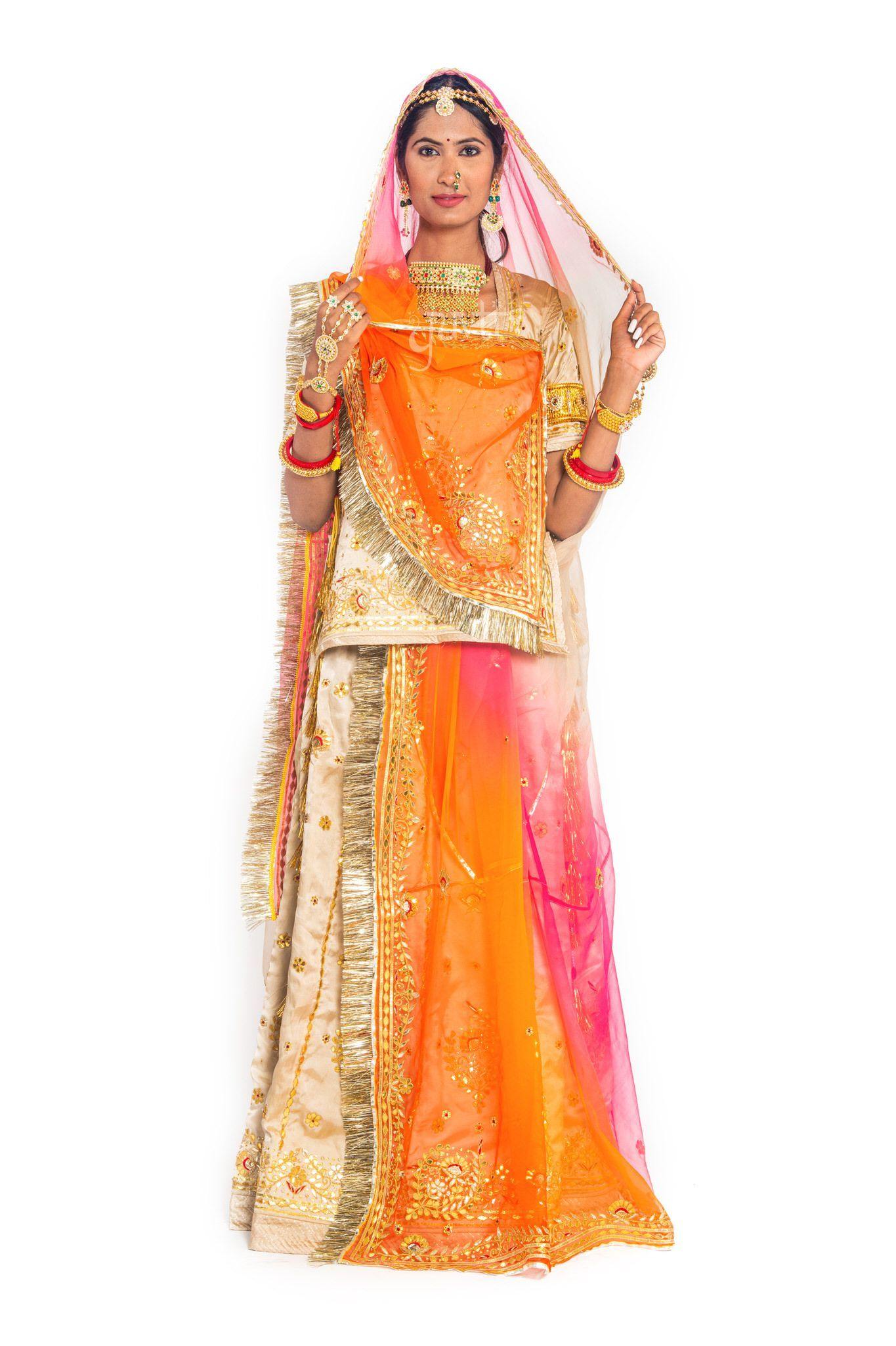 light peach  bamber satin gota patti handwork poshak with pure odhna
