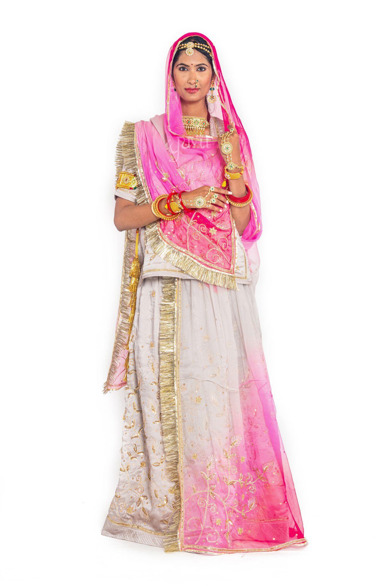 powder pink bamber satin aari zardozi handwork poshak with pure odhna
