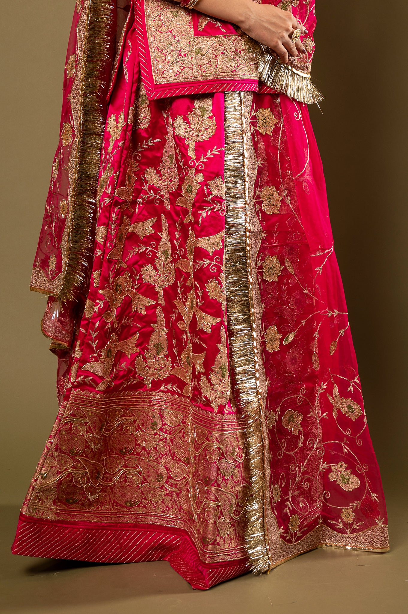 Red Pure Silk Satin Real Silver Chanderi Handwork Rajputi Poshak  with Pure odhna