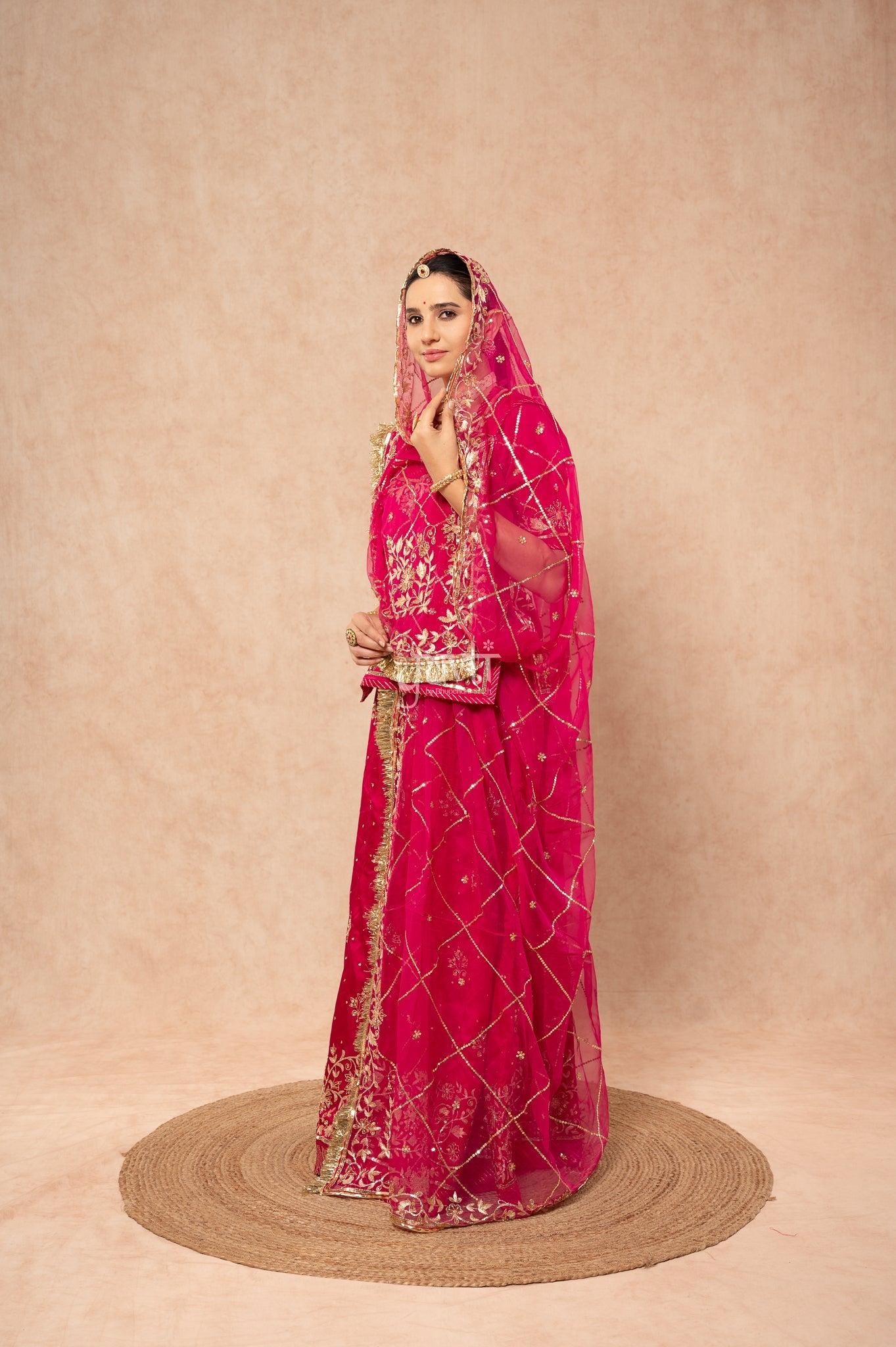 Wine Bamber Satin Aari Sequins Badla Pitan Handwork  Poshak with Pure Odhana (unstitched)