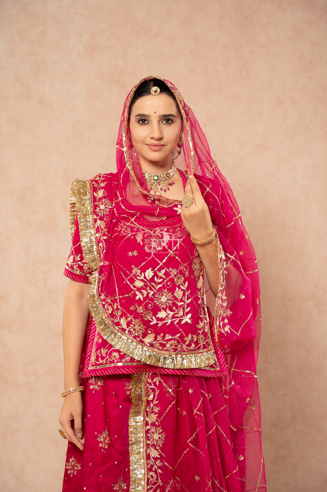 Wine Bamber Satin Aari Sequins Badla Pitan Handwork  Poshak with Pure Odhana (unstitched)