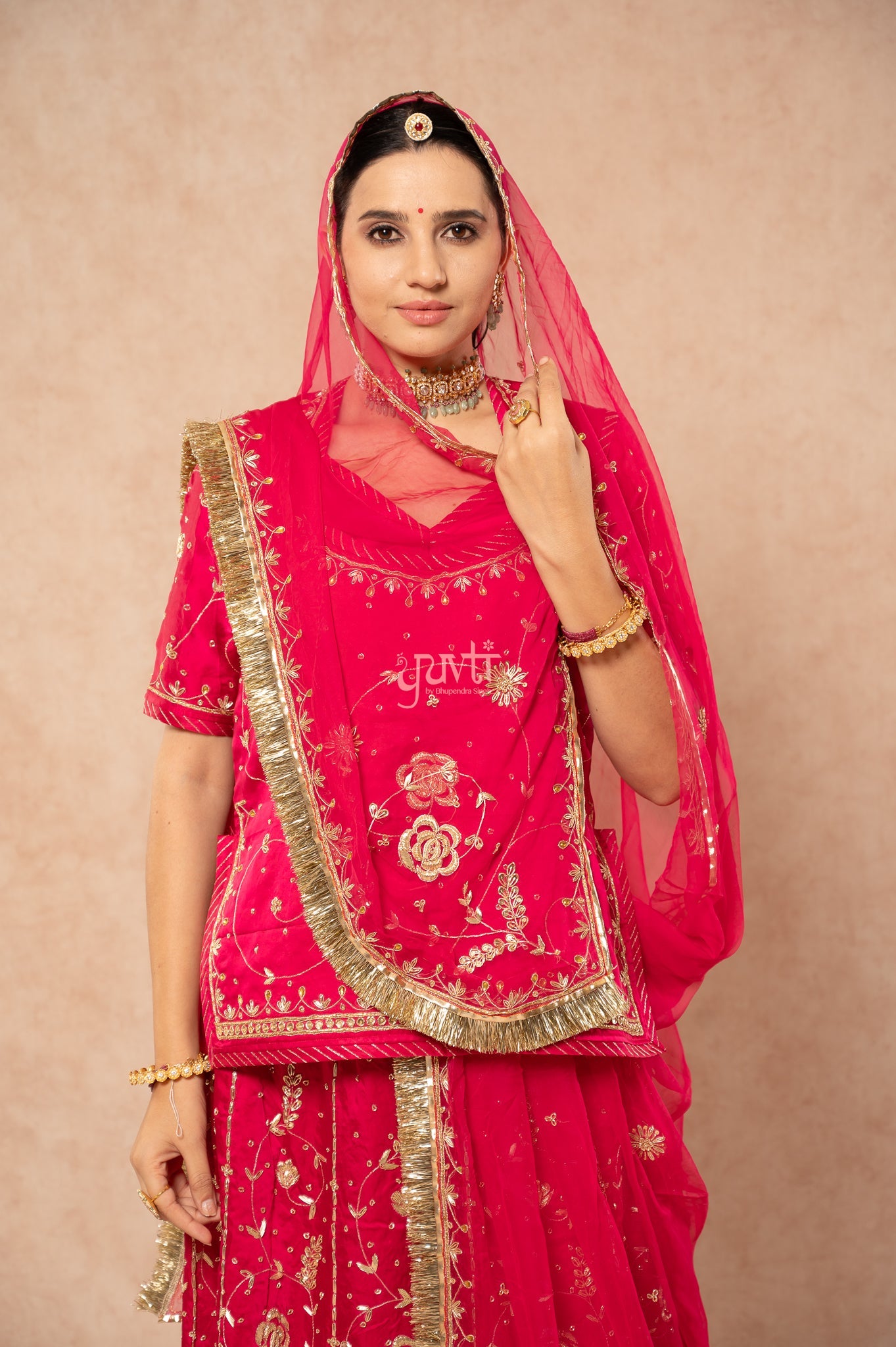 Rani Bamber Satin Zardozi Sequins Handwork  Poshak with Pure Odhana (unstitched)