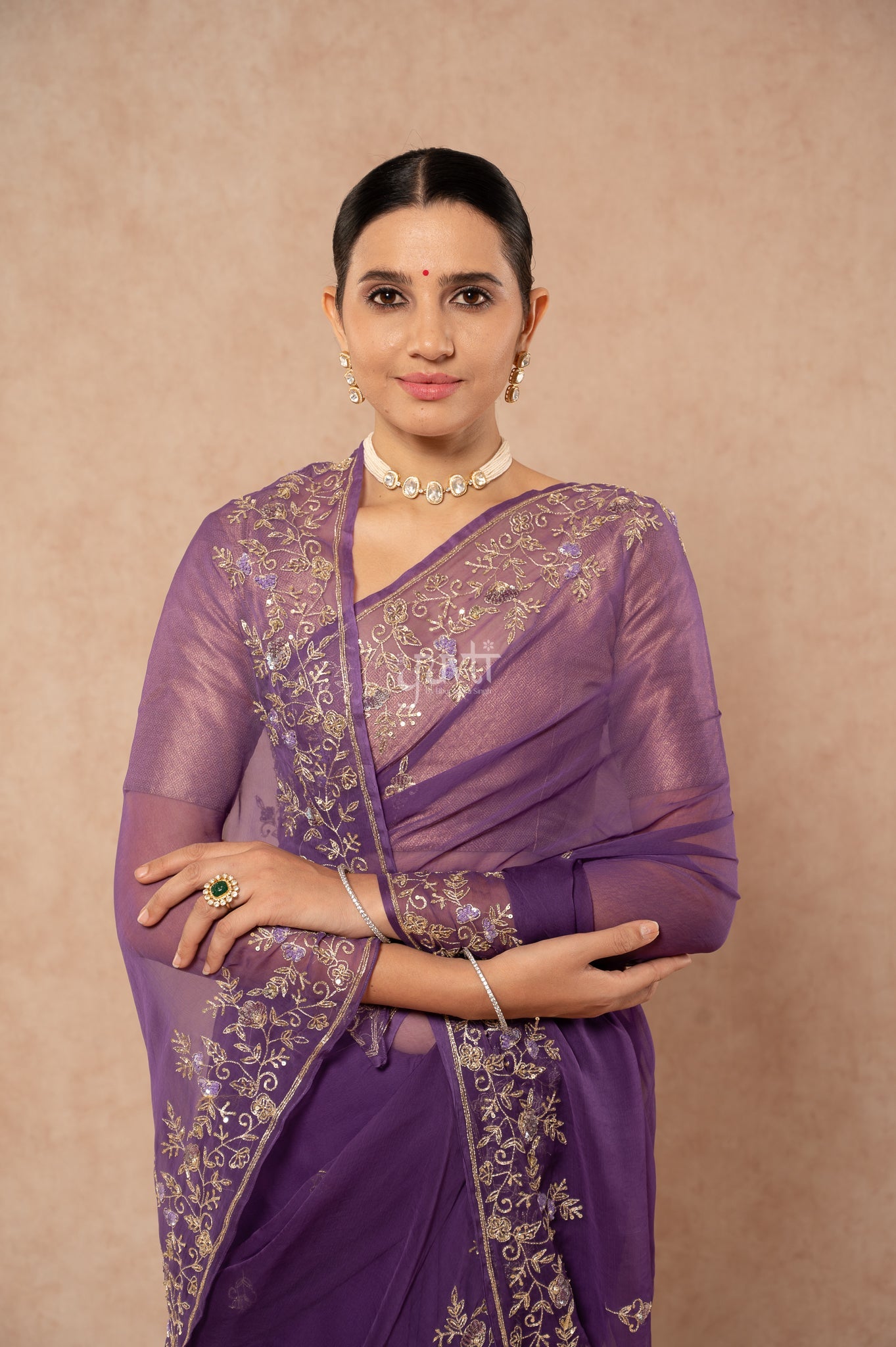 Blue Viscose Chiffon Aari Sequins Border Jaal Handwork Party wear Saree  with Blouse