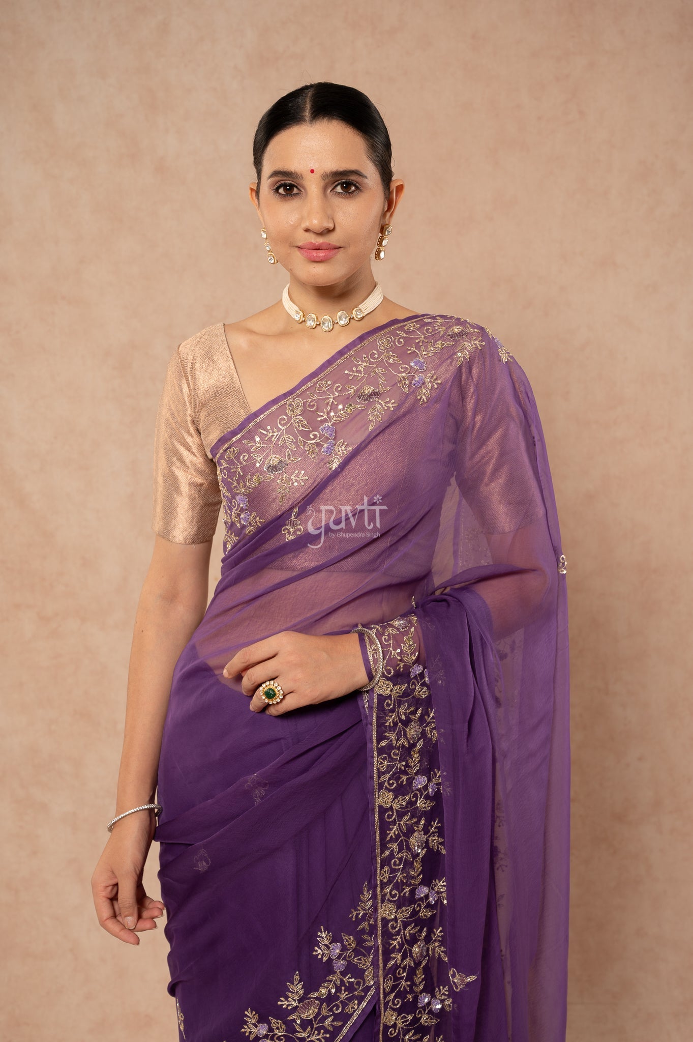 Blue Viscose Chiffon Aari Sequins Border Jaal Handwork Party wear Saree  with Blouse