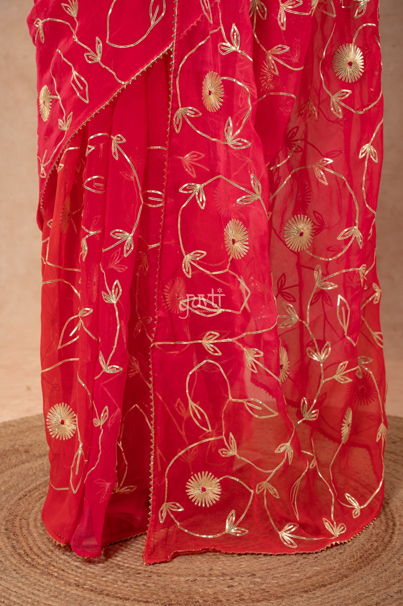 Red Rani Shaded Viscose Chiffon Sikhiya Gotta Jaal   Saree  with Blouse