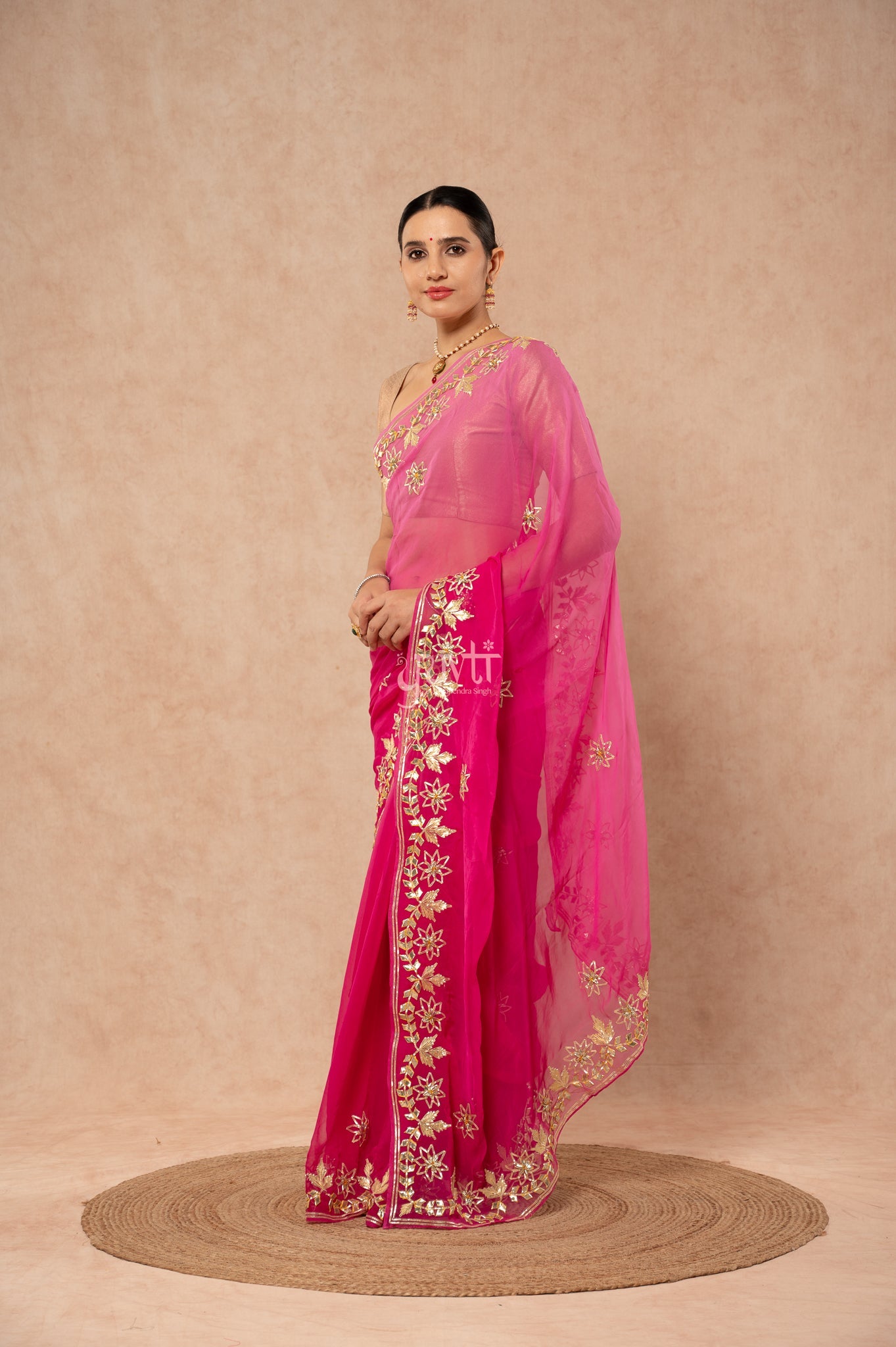 Wine Shaded Viscose Chiffon Sikhiya Gotta Patti Border Butti   Saree  with Blouse