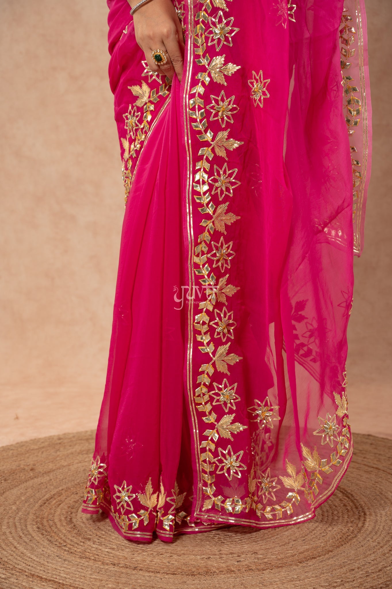 Wine Shaded Viscose Chiffon Sikhiya Gotta Patti Border Butti   Saree  with Blouse