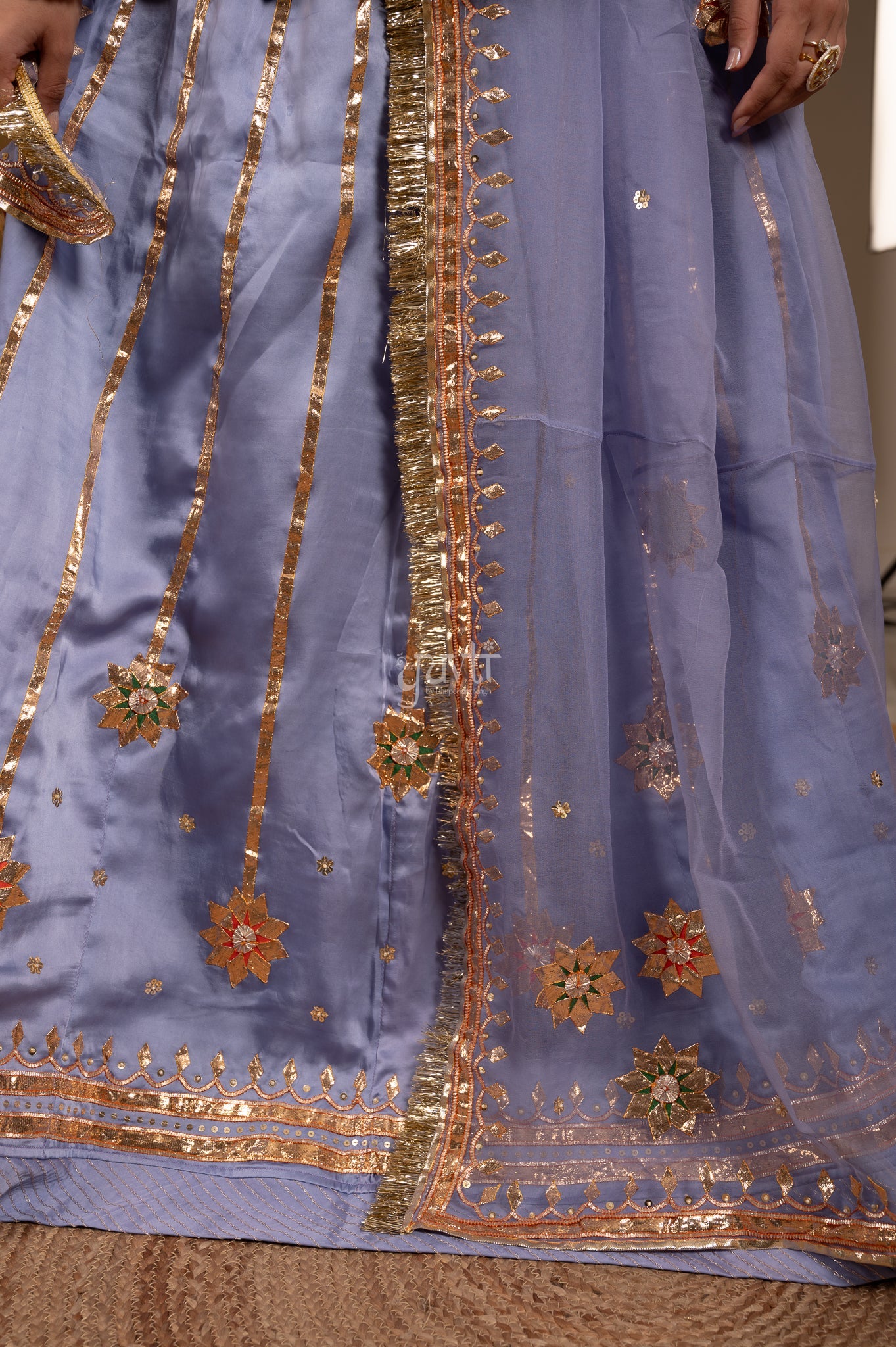 Lavender Bamber Satin Gotta Patti Laffi Sequins Handwork  Poshak with Pure Odhana (unstitched)