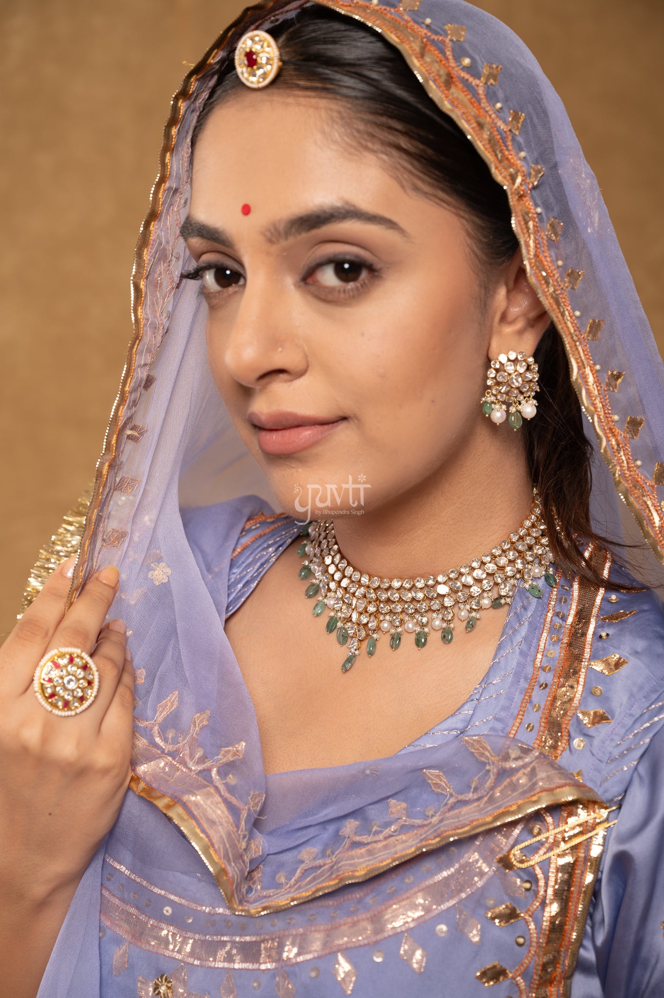 Lavender Bamber Satin Gotta Patti Laffi Sequins Handwork  Poshak with Pure Odhana (unstitched)