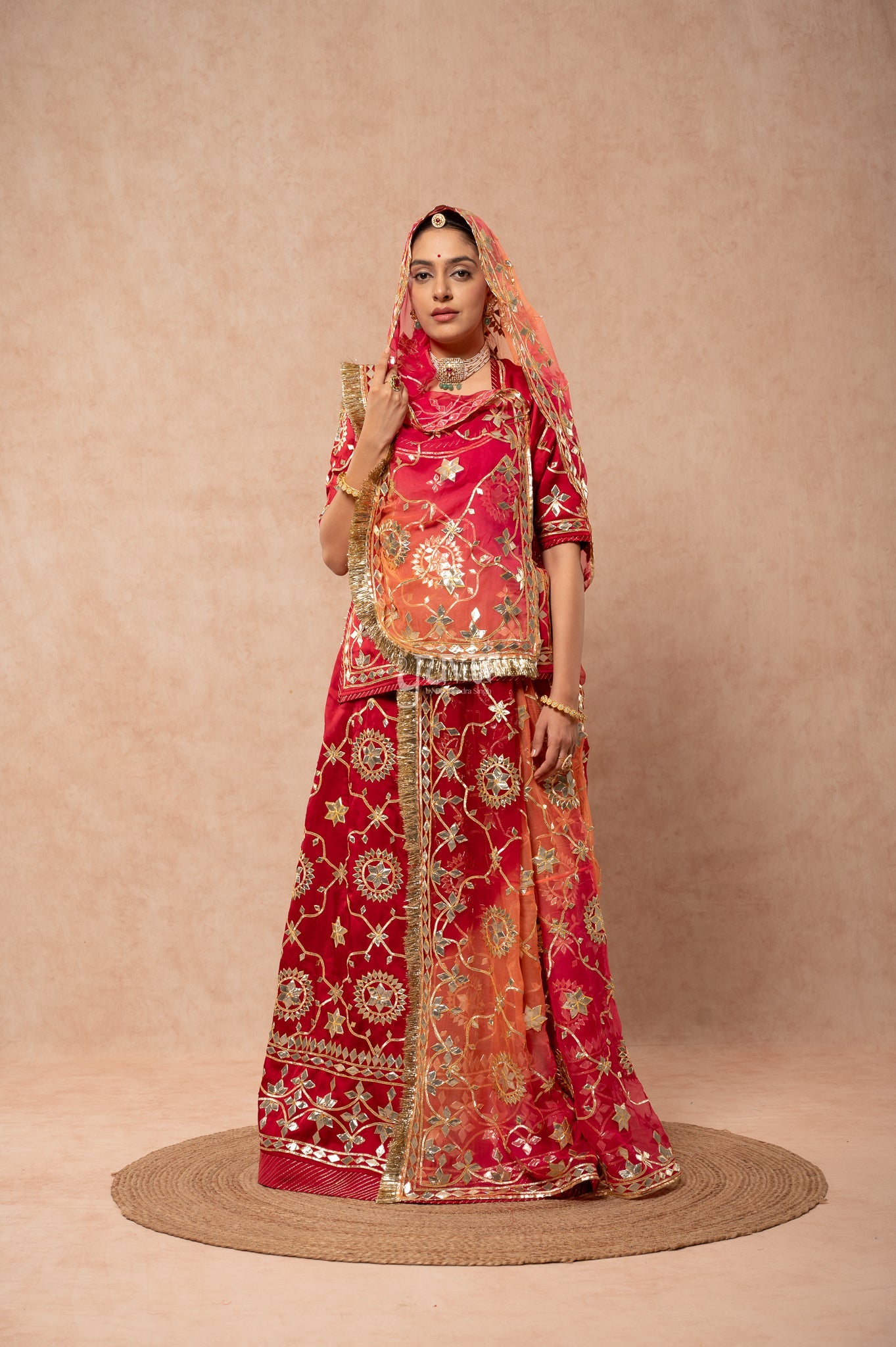 Maroon Bamber Satin Sikhiya Gotta work   Poshak with Pure Multi Colour Odhana (unstitched)