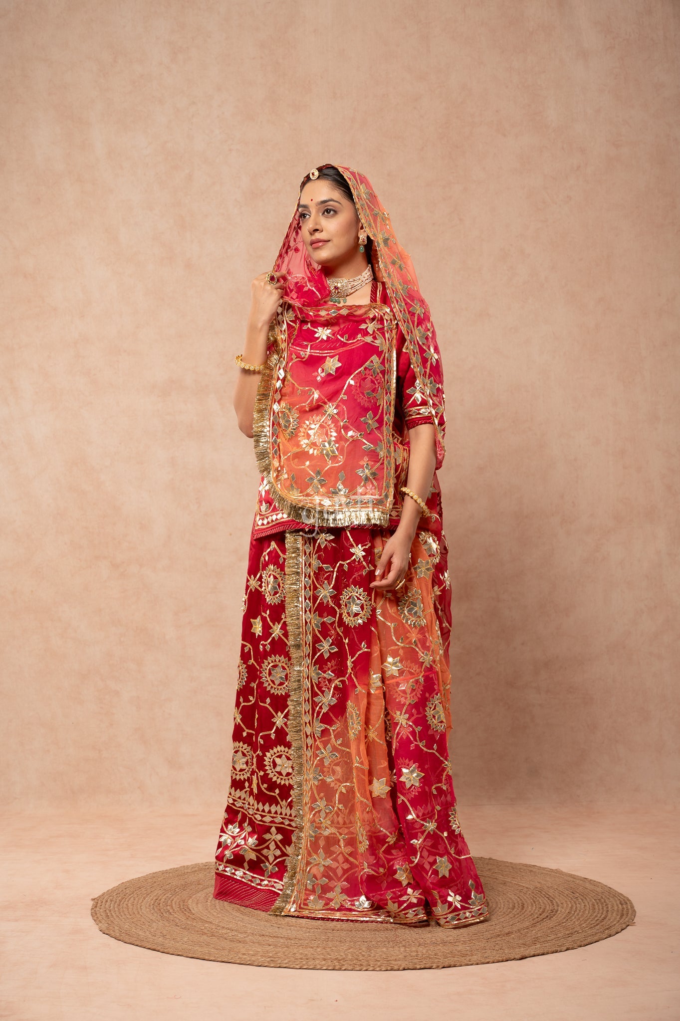 Maroon Bamber Satin Sikhiya Gotta work   Poshak with Pure Multi Colour Odhana (unstitched)