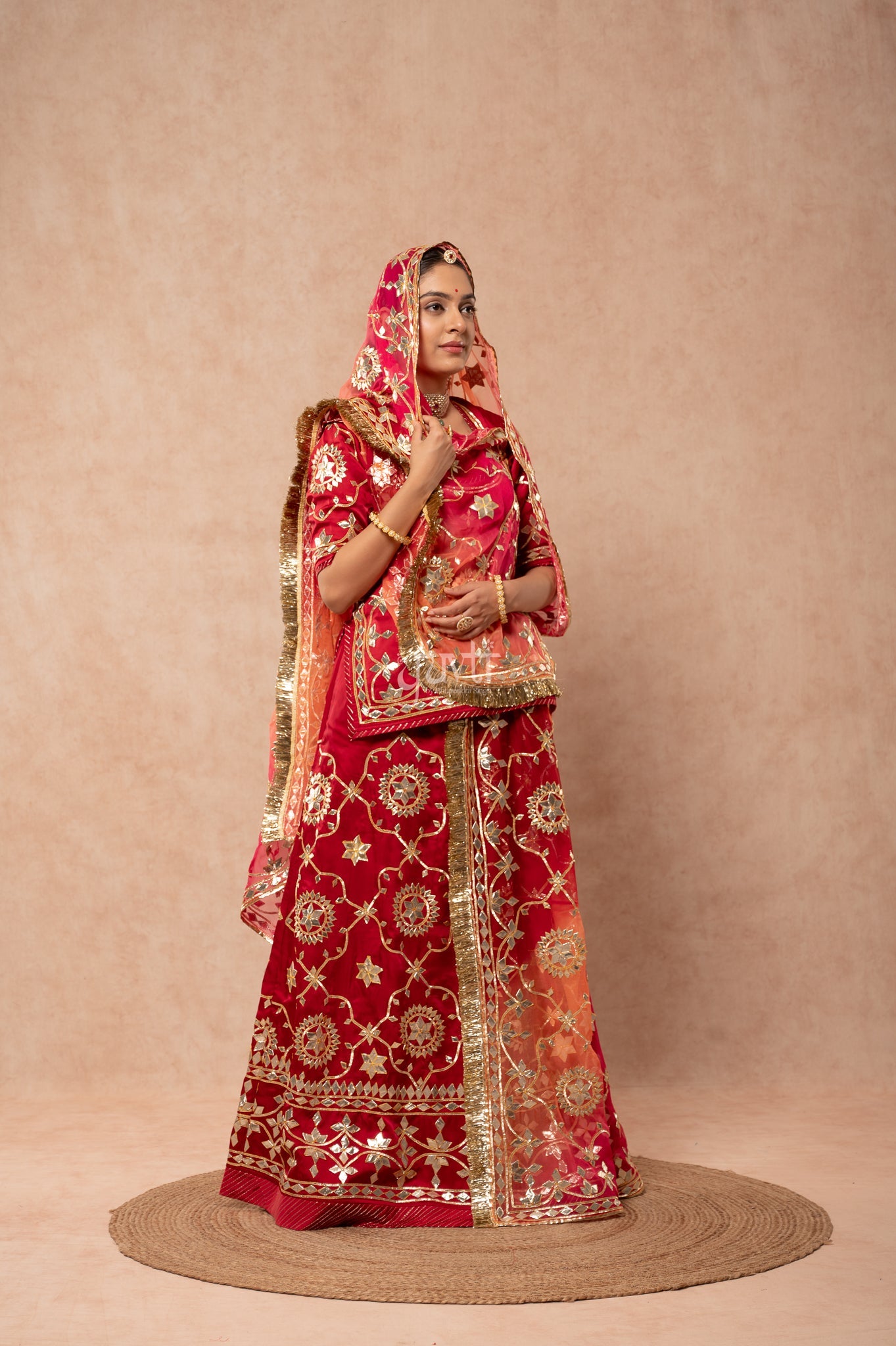 Maroon Bamber Satin Sikhiya Gotta work   Poshak with Pure Multi Colour Odhana (unstitched)