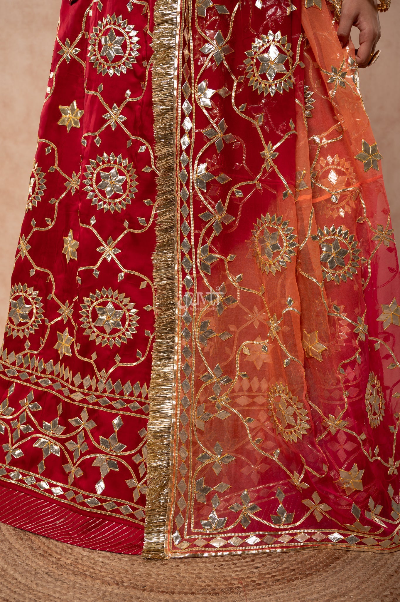 Maroon Bamber Satin Sikhiya Gotta work   Poshak with Pure Multi Colour Odhana (unstitched)