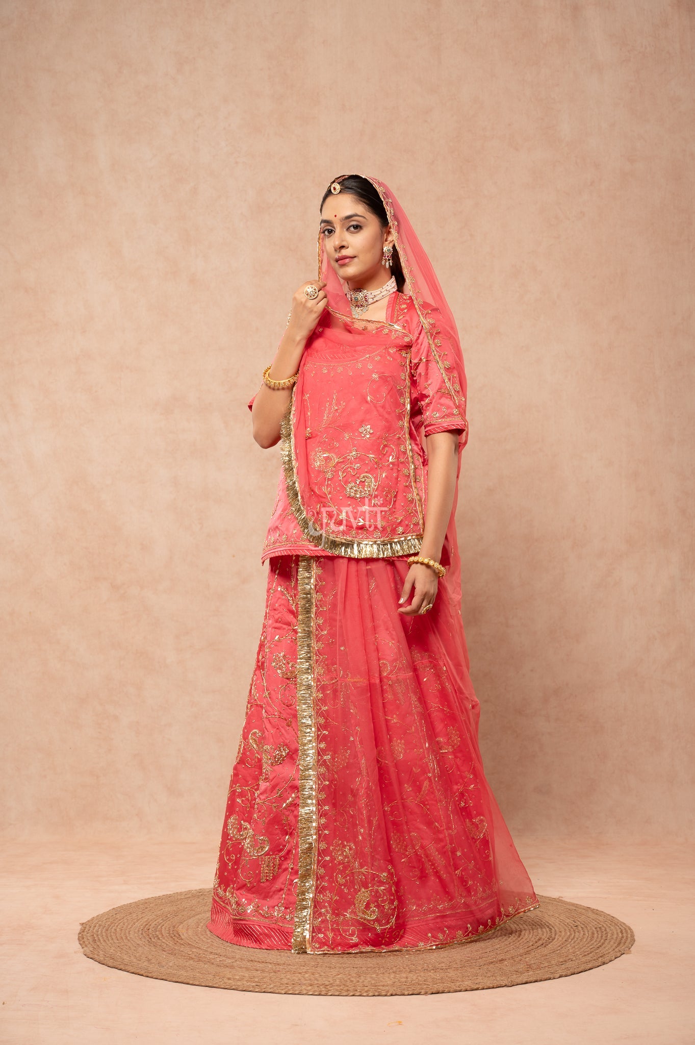 Gajri Pink Bamber Satin Zardozi Sequins Handwork  Poshak with Pure Odhana (unstitched)