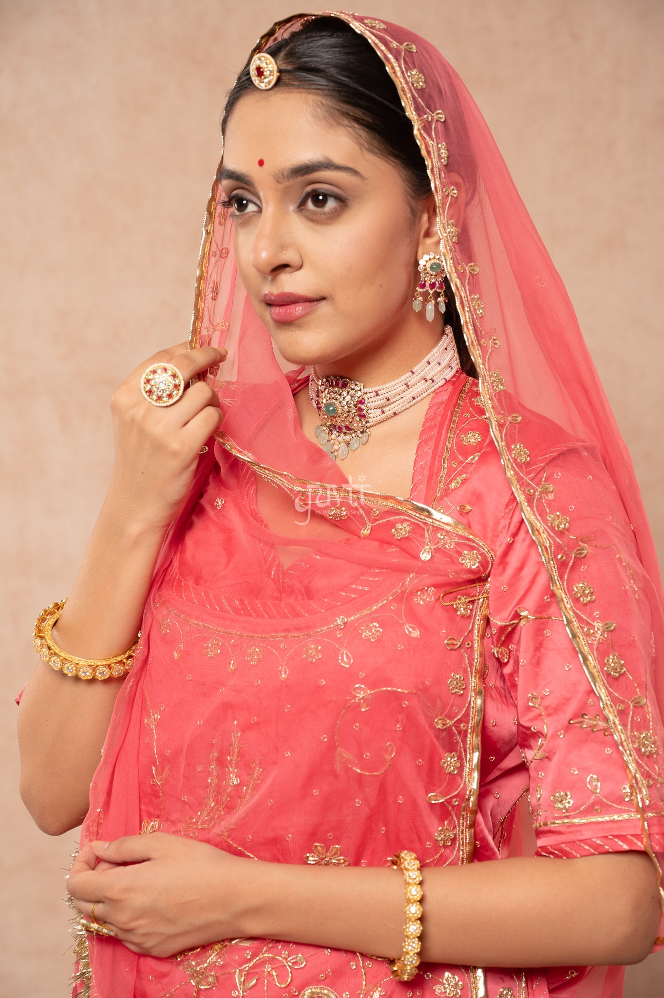 Gajri Pink Bamber Satin Zardozi Sequins Handwork  Poshak with Pure Odhana (unstitched)