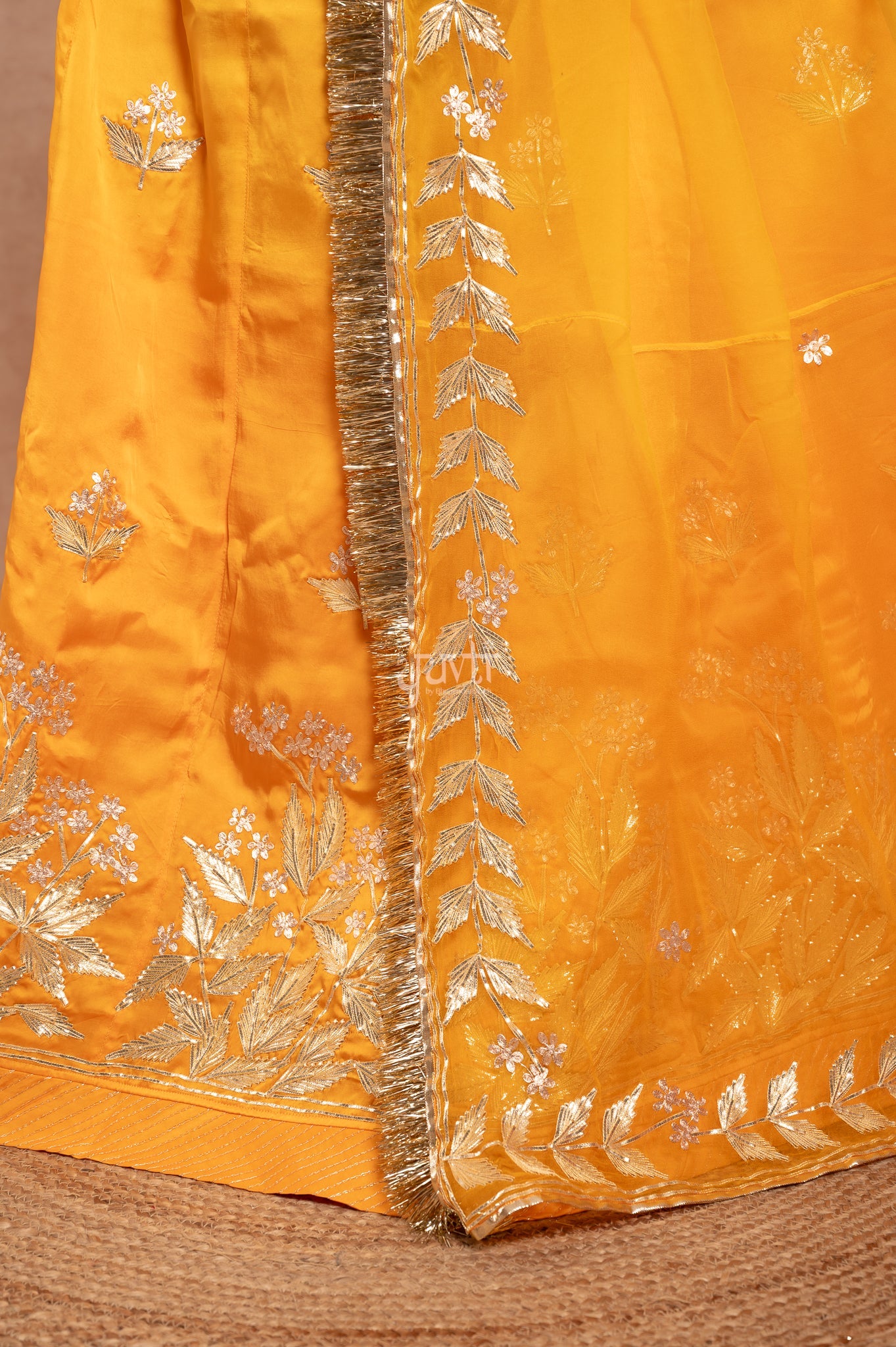 Yellow Bamber Satin Sikhiya Gotta Pitan work   Poshak with Pure Odhana (unstitched)