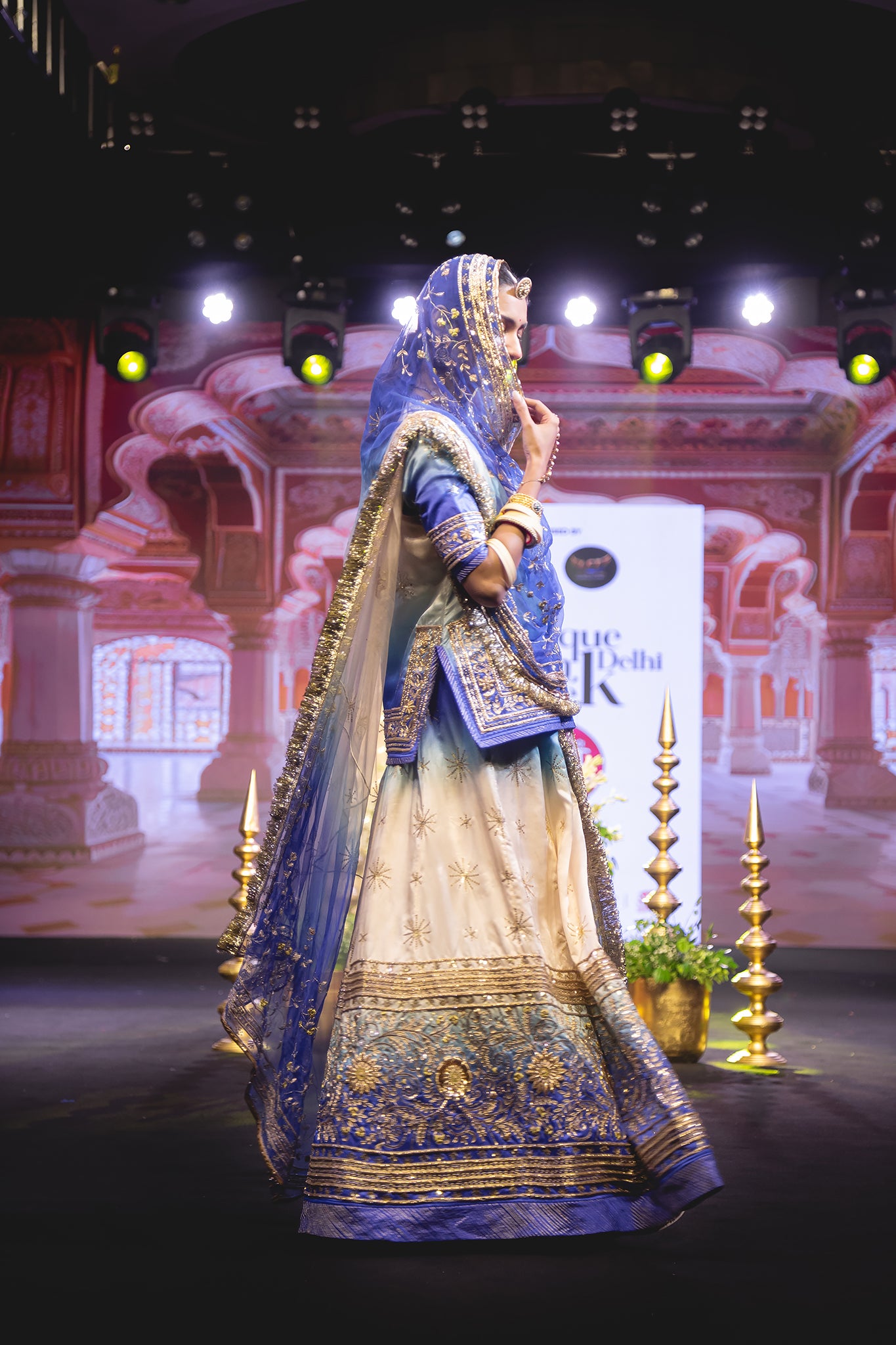 Blue Off White Shaded Pure Satin Dapka Aari Zardozi Sequins Tari Handwork  Poshak (Unstitched)