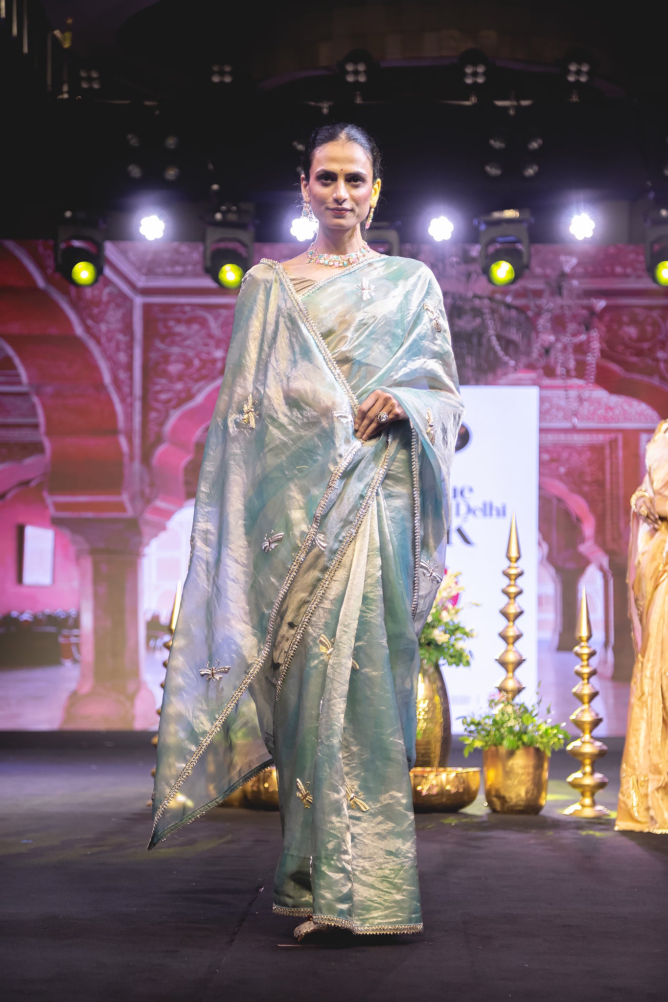 Firozi Pure Tissue Zardozi Salma Badla Buti Handwork  Saree