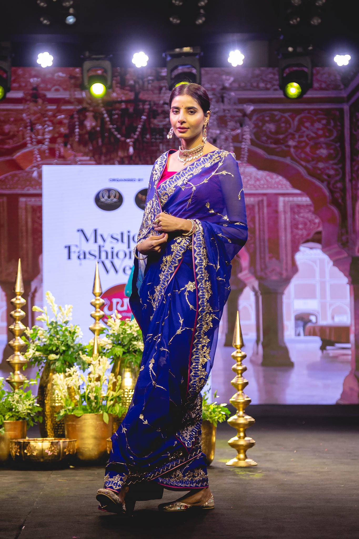 Royal Blue Pure Georgette Salma Zardozi Sequins Handwork  Saree