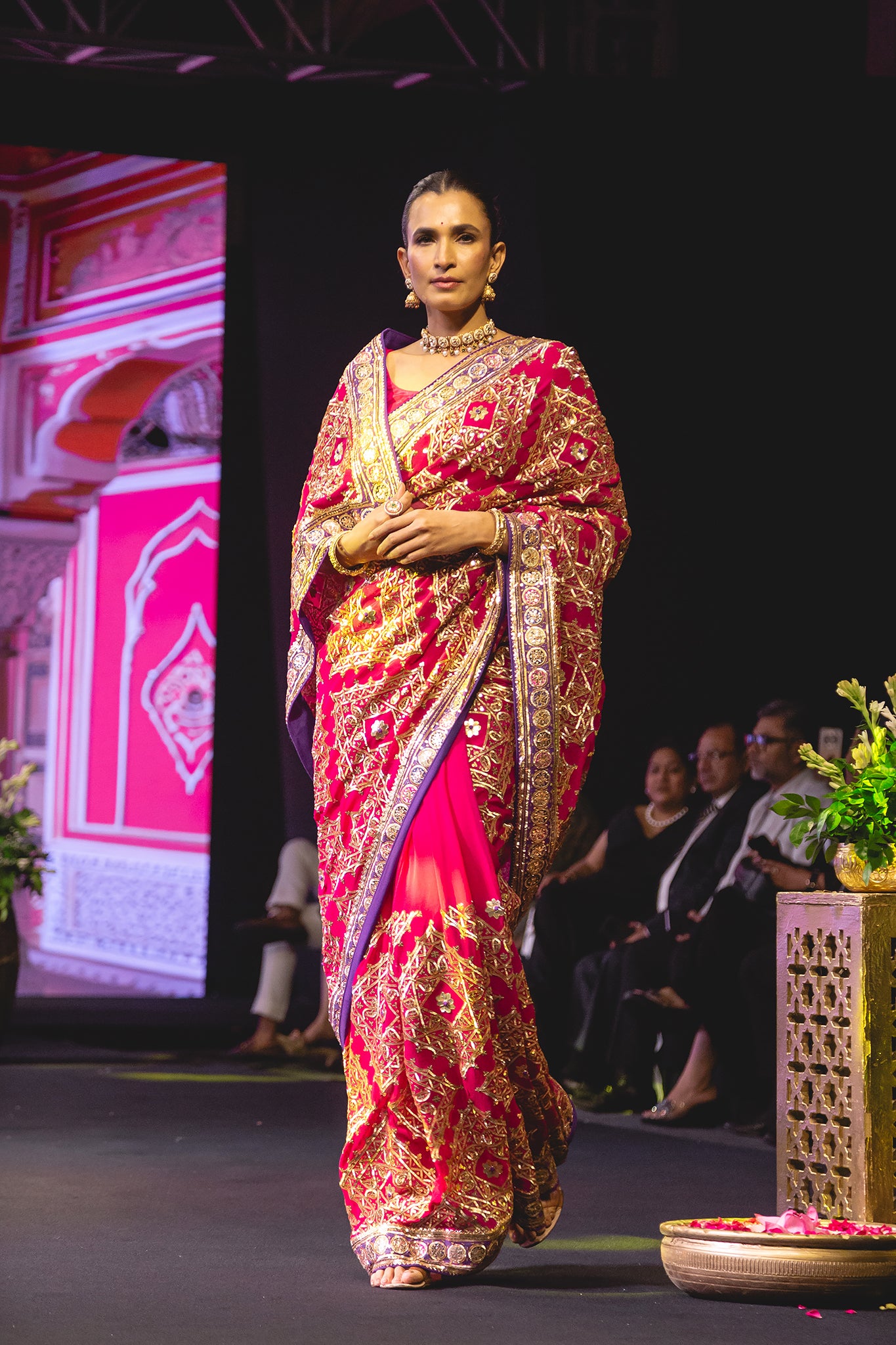 Rani Pure Georgette German Sikhiya Handwork  Saree