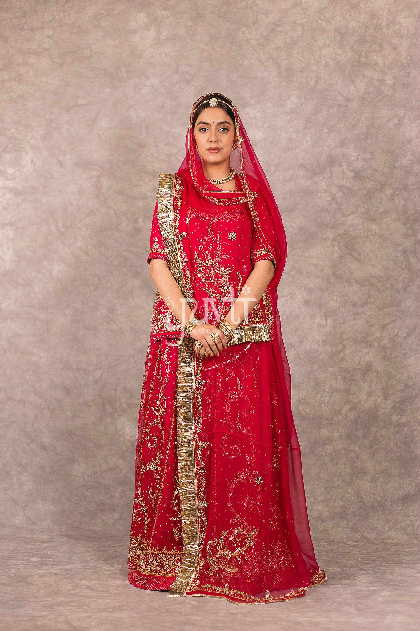 Red Pure Georgette Kundan Dori Dabka Rajputi Poshak