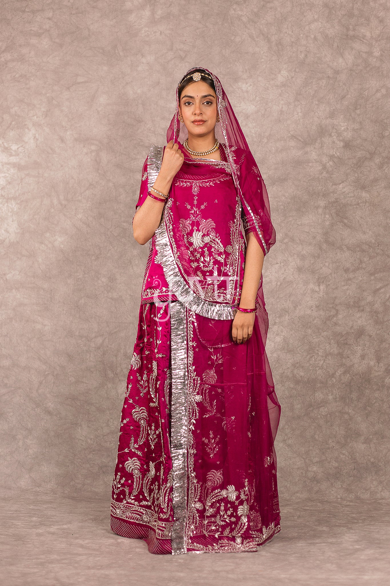 Wine Bamber Satin Zardosi work Rajputi Poshak