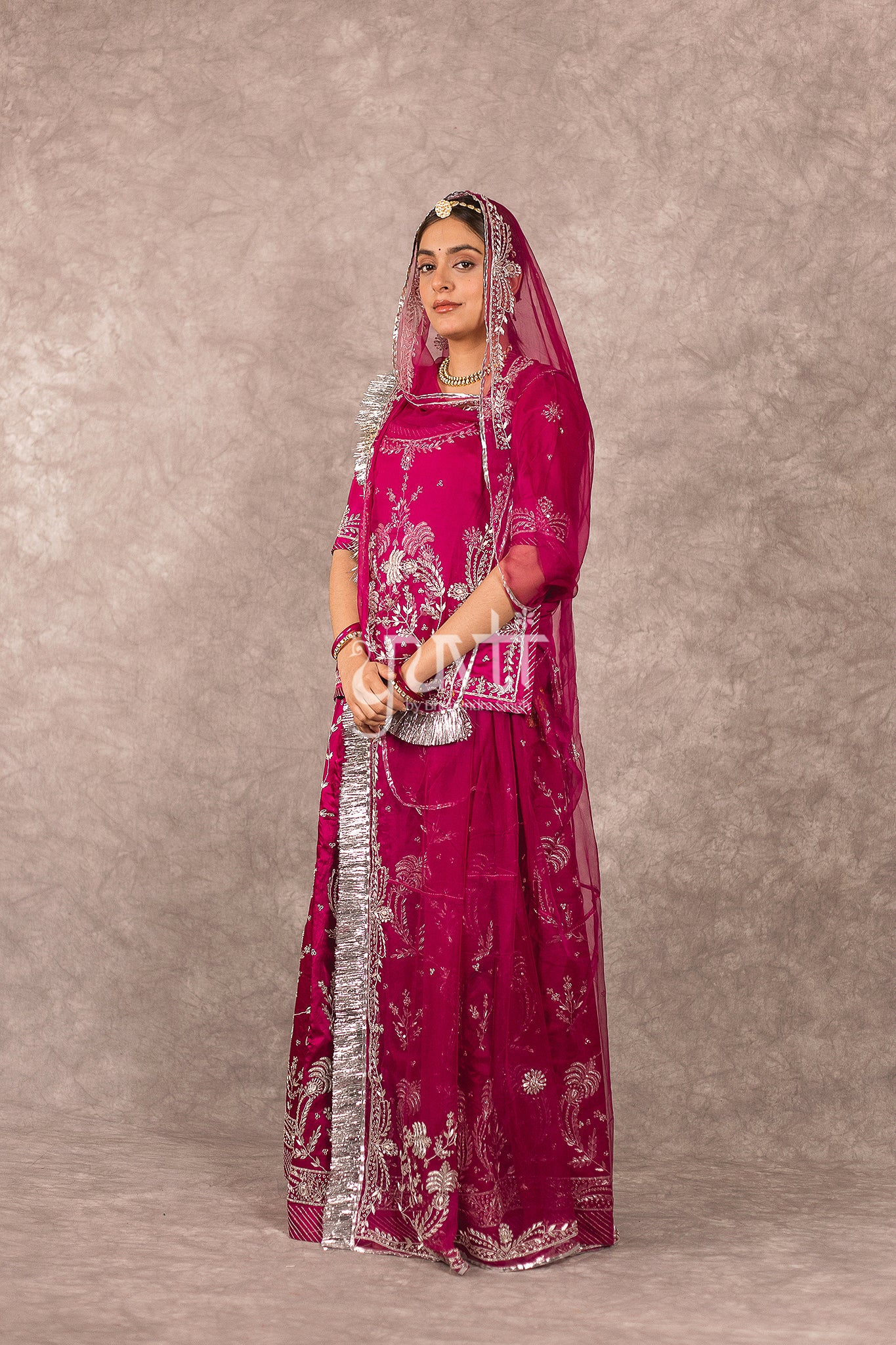 Wine Bamber Satin Zardosi work Rajputi Poshak