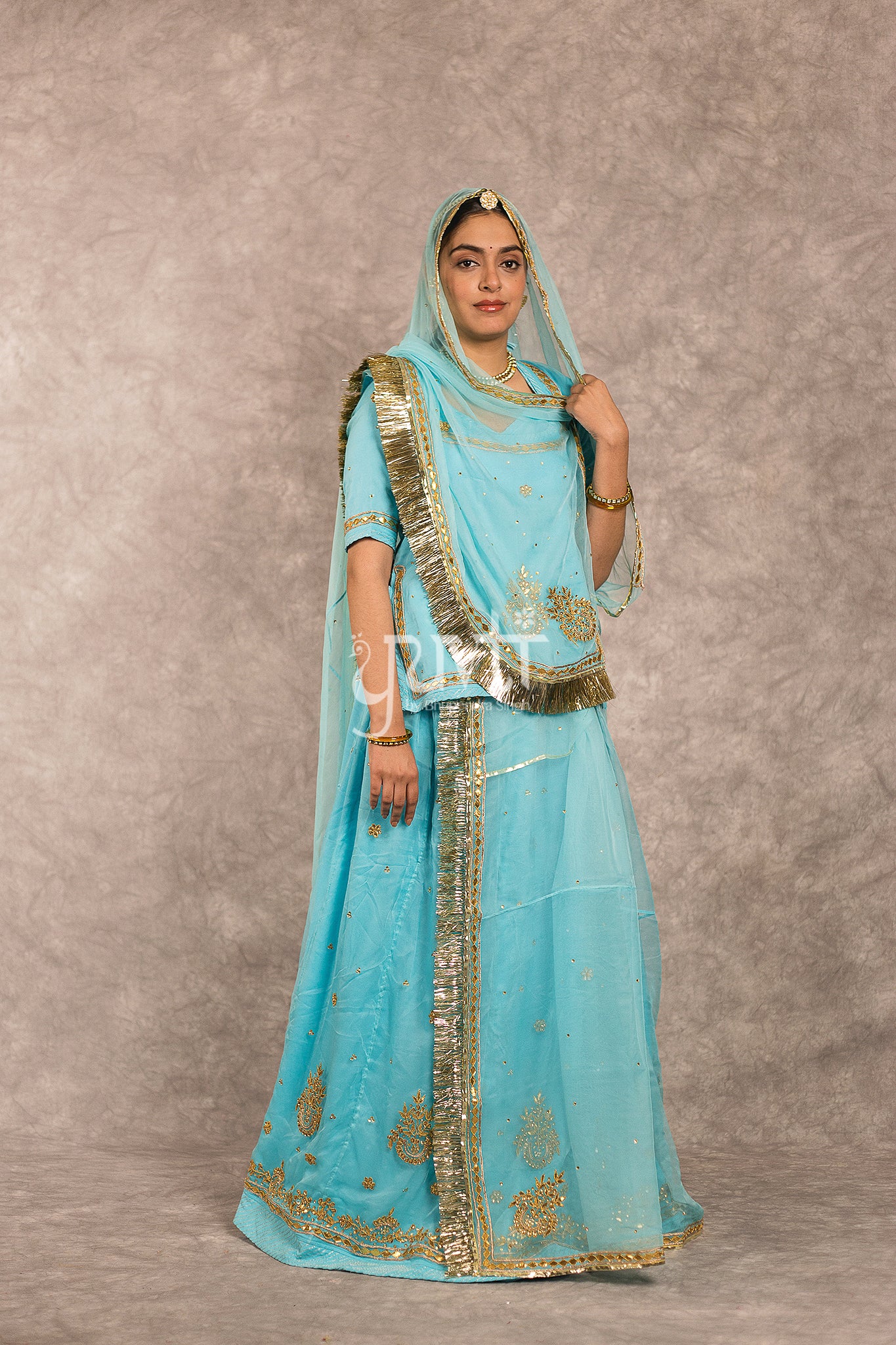 Sky Blue Pure Georgette Gota Patti Work Rajputi Poshak