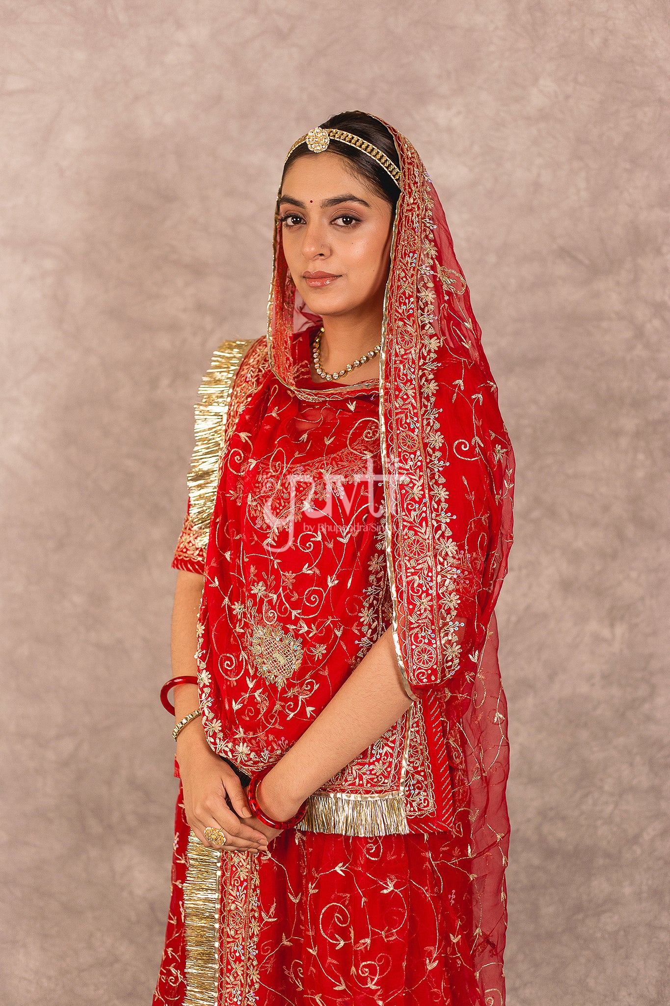 Red Pure Georgette Aari Zardosi Jaal Work Rajputi Poshak