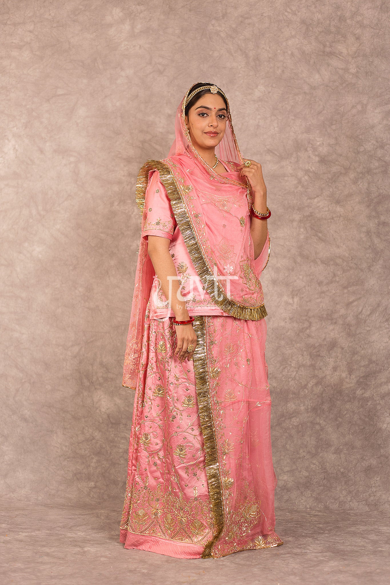Gajri Pink Bamber Satin Aari Zardosi Workk Rajputi Poshak