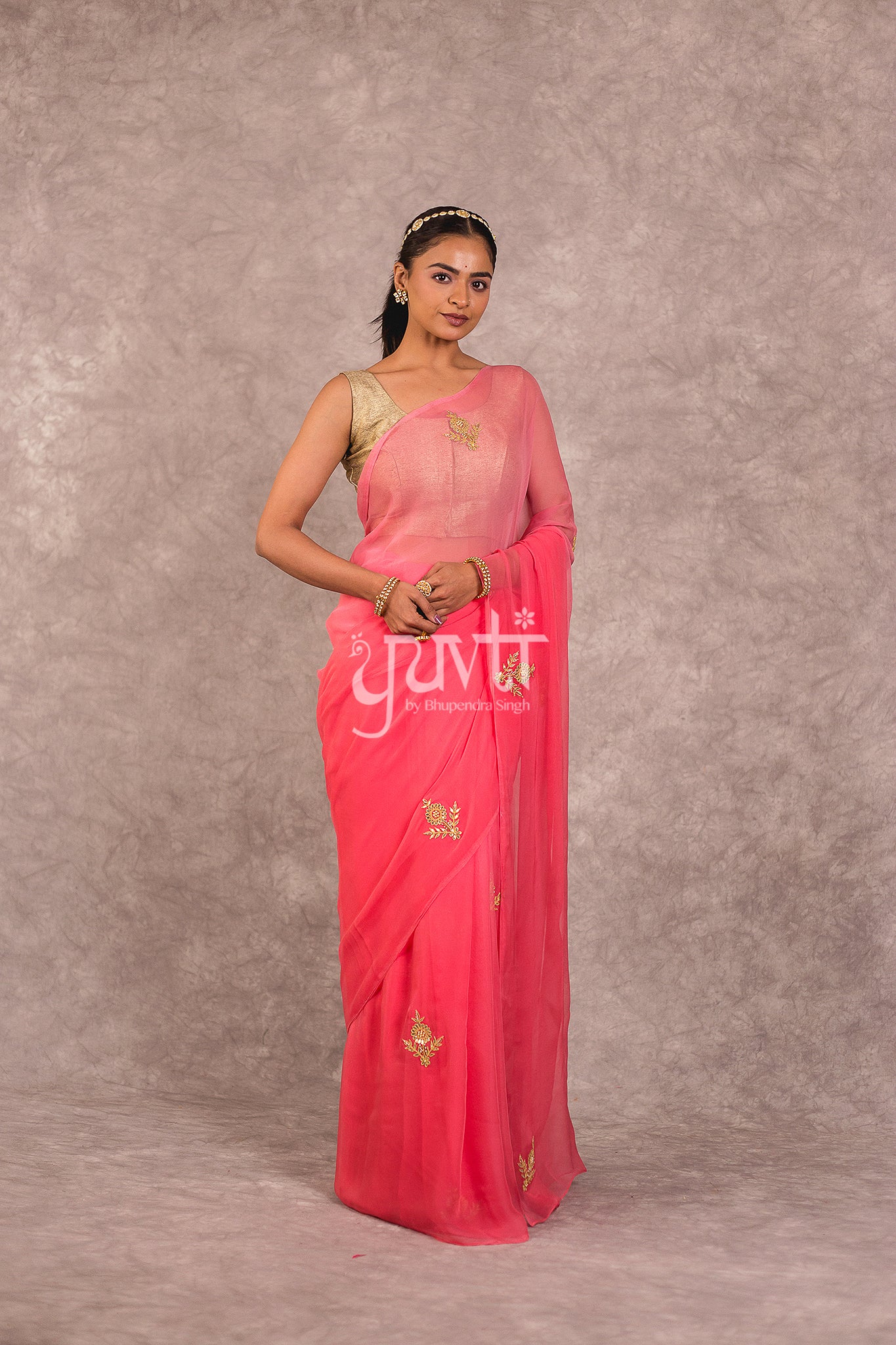 Pink Viscose Chiffon Dori Gotapatti Work Saree