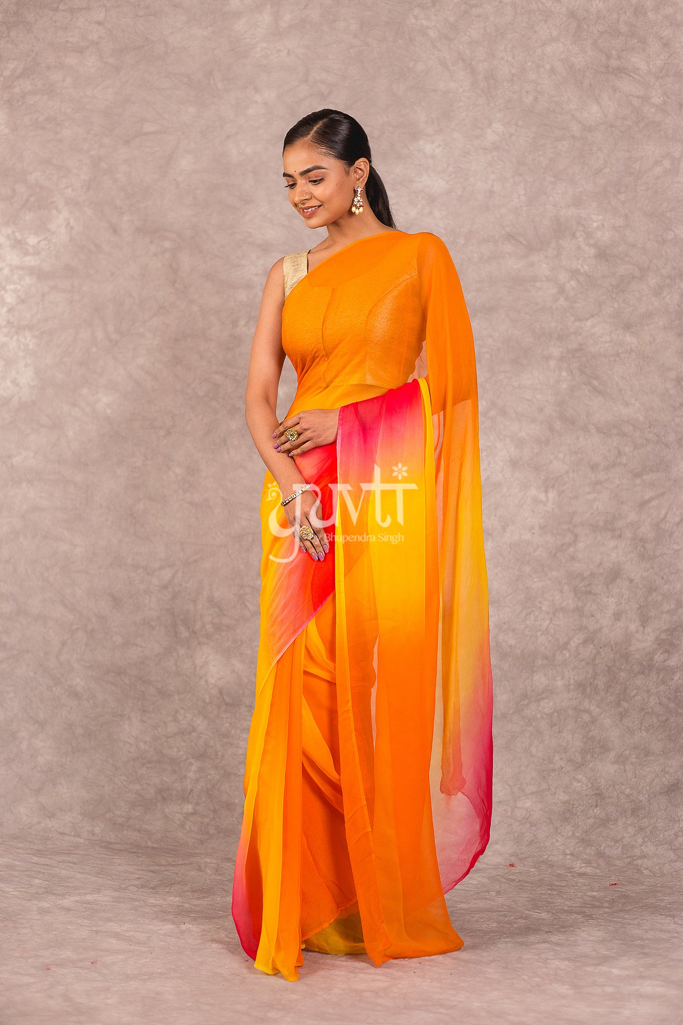 Multi Colour Viscose Chiffon Shaded Saree
