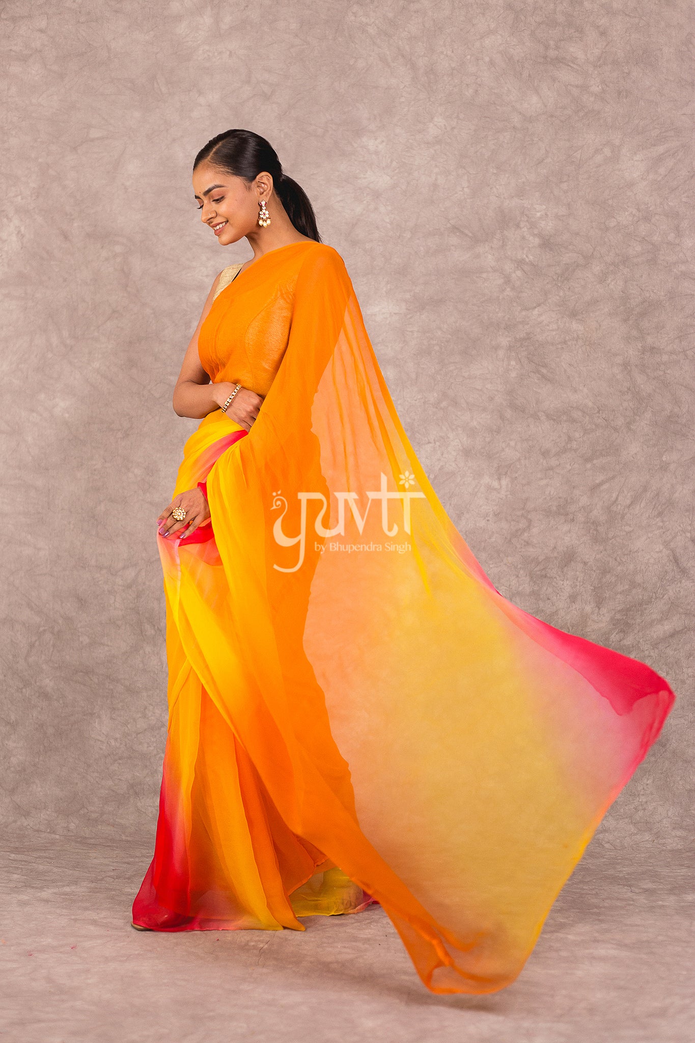 Multi Colour Viscose Chiffon Shaded Saree