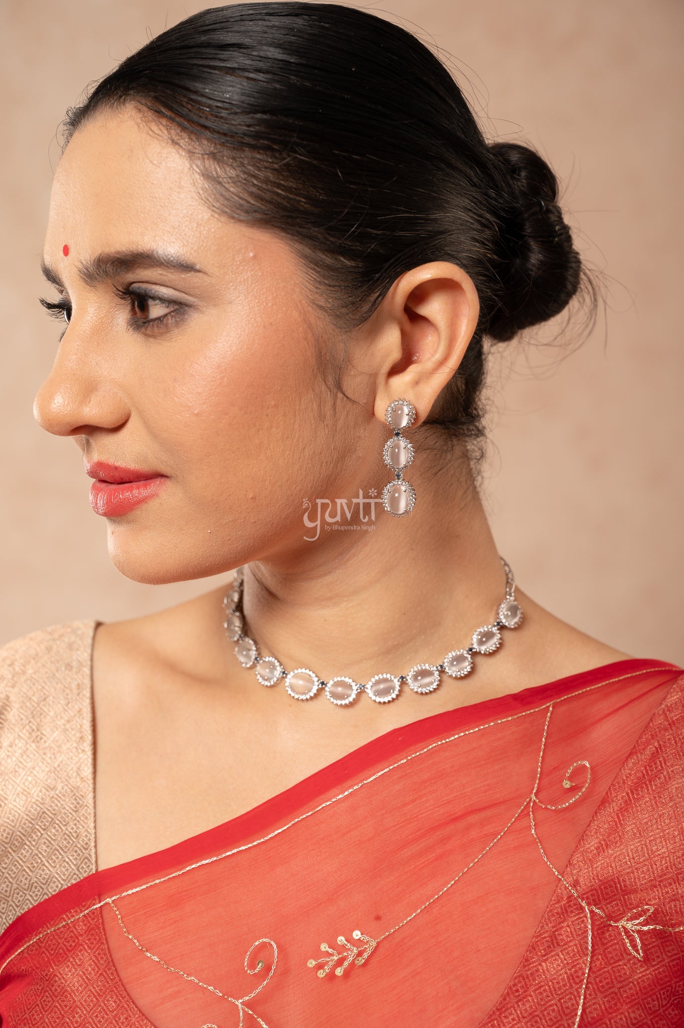 Red Viscose Chiffon Aari Sequins Resham Jaal & Bird Motif (Butti) Handwork  Saree  with Blouse