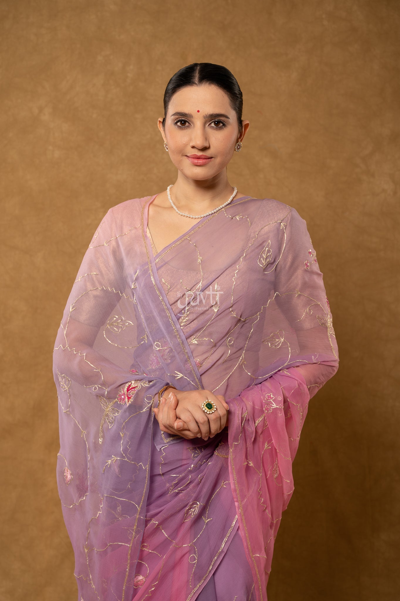 Grey Pink Viscose Chiffon Aari Sequins Kardana Handwork Party  Saree