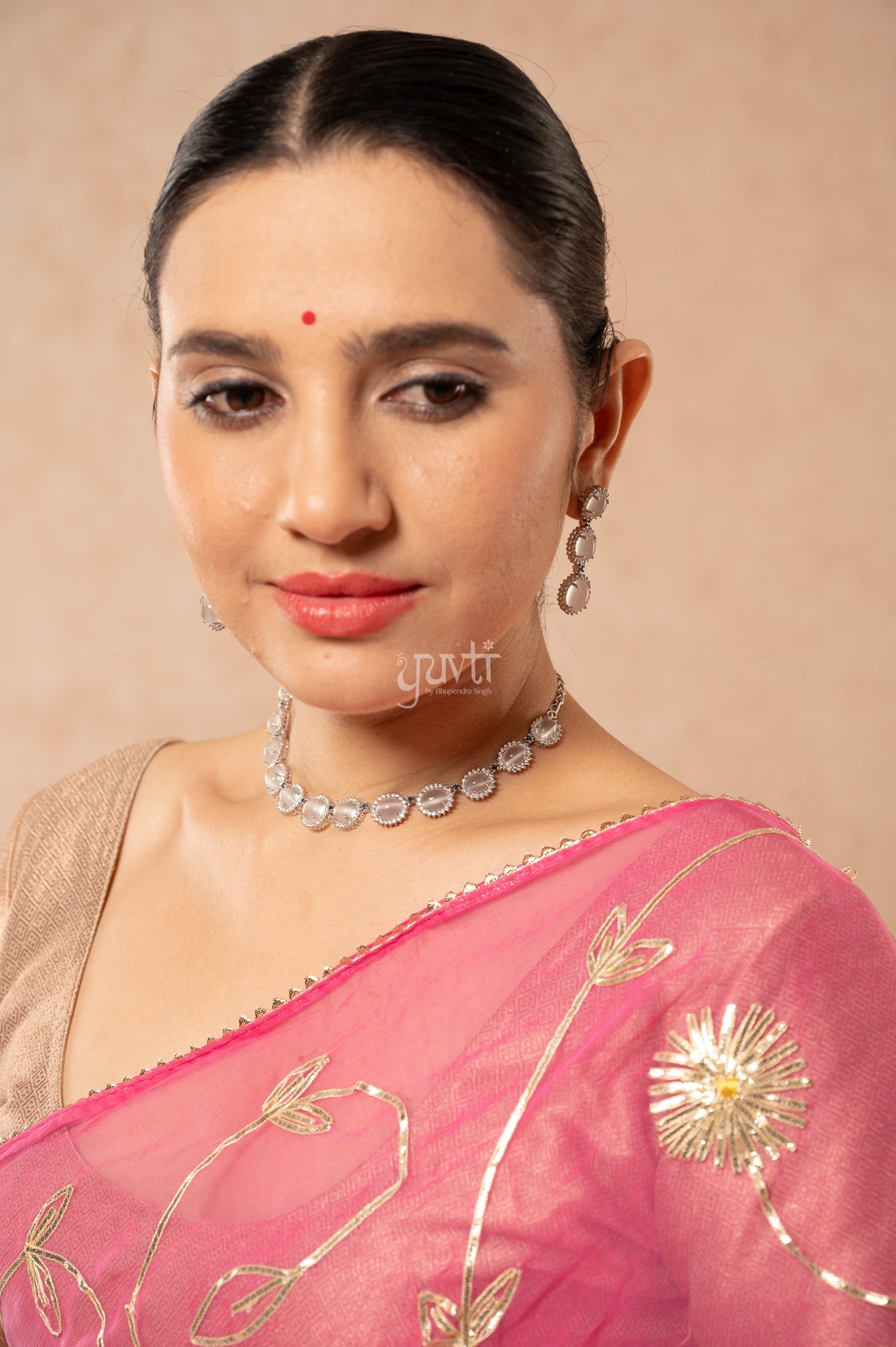 Rani Pink Yellow Multi Viscose Chiffon Sikhiya Gotta Jaal   Saree