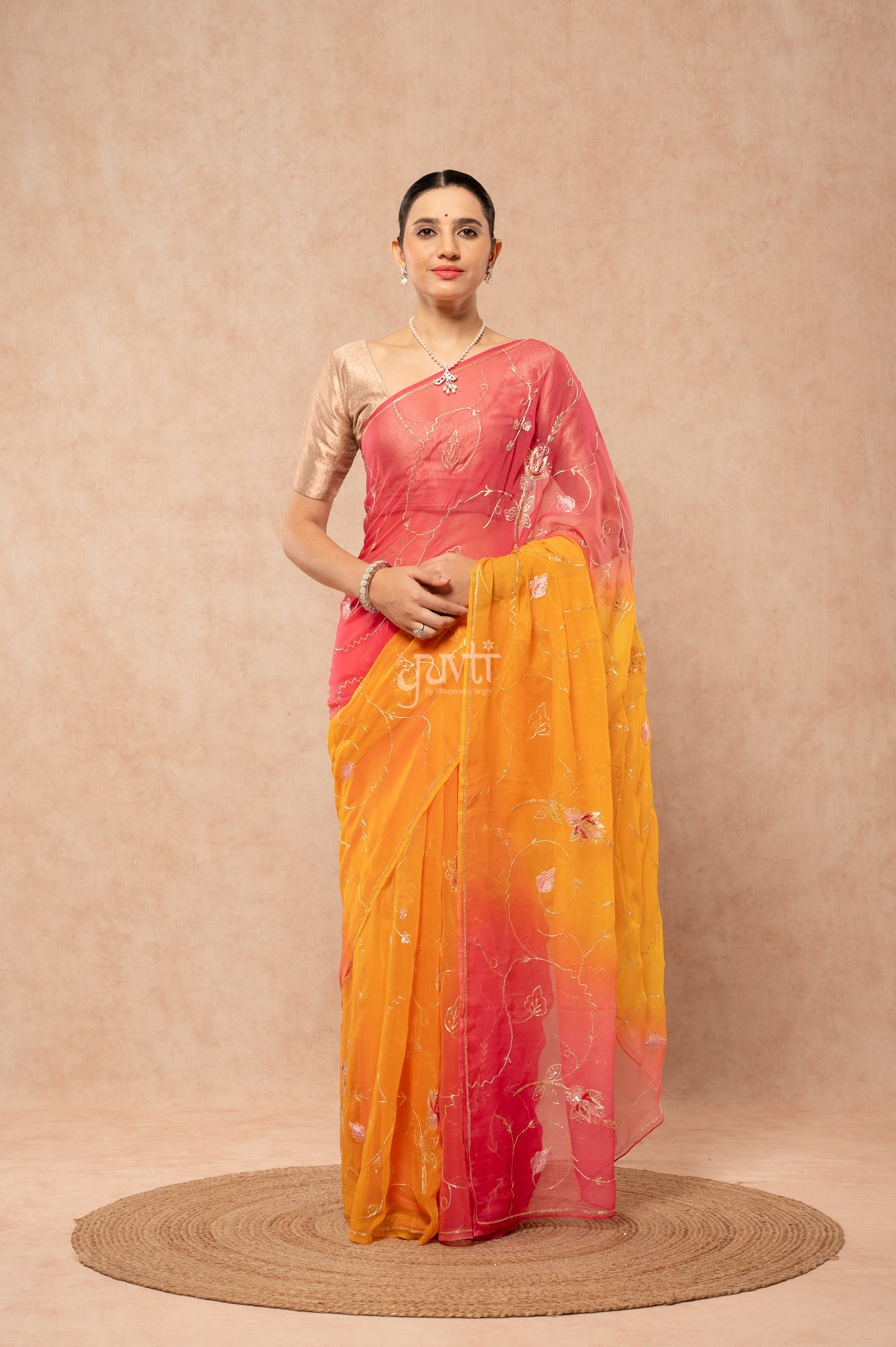 Grey Pink Viscose Chiffon Aari Sequins Kardana Handwork Party  Saree