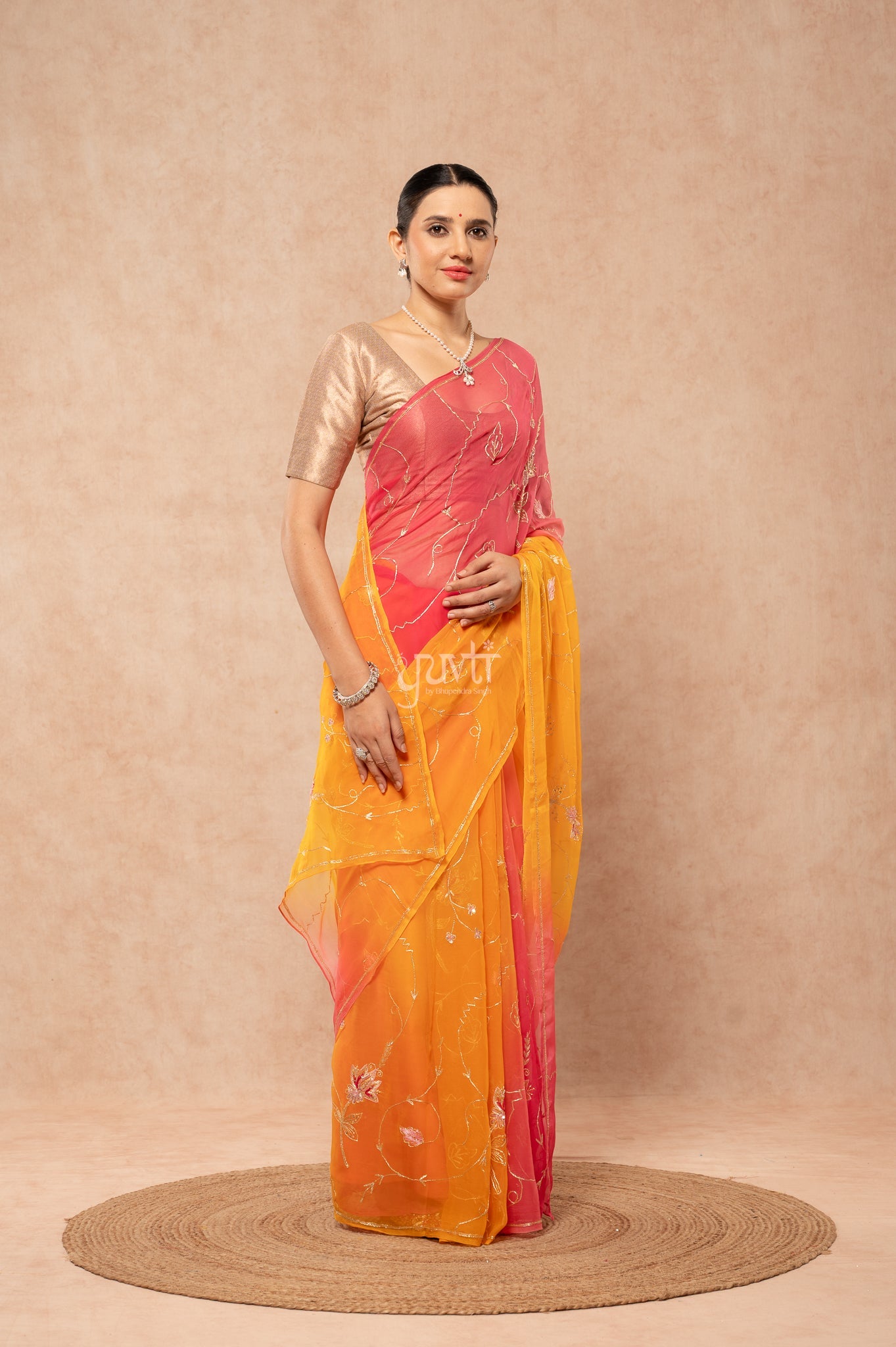 Grey Pink Viscose Chiffon Aari Sequins Kardana Handwork Party  Saree
