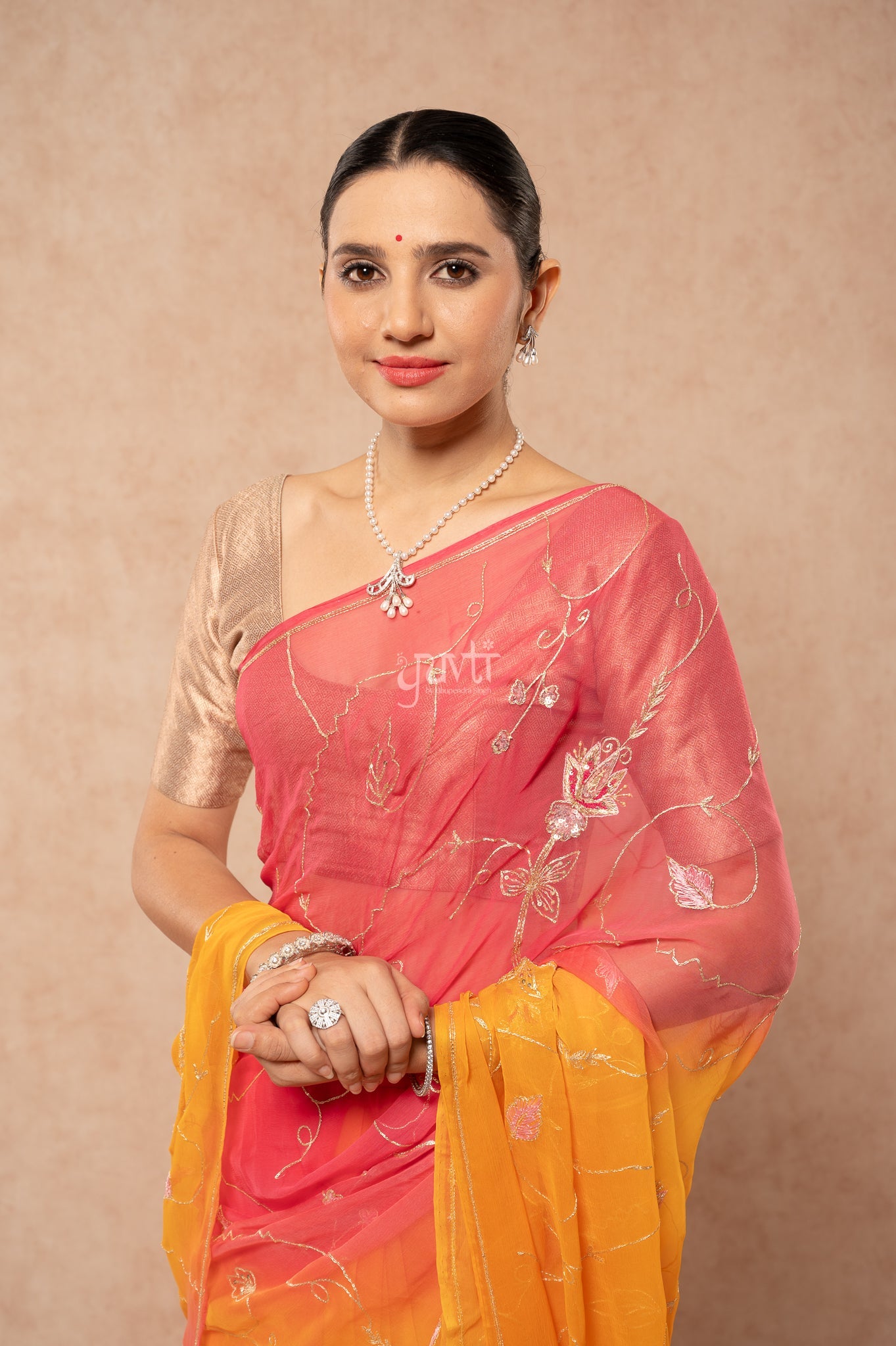 Grey Pink Viscose Chiffon Aari Sequins Kardana Handwork Party  Saree